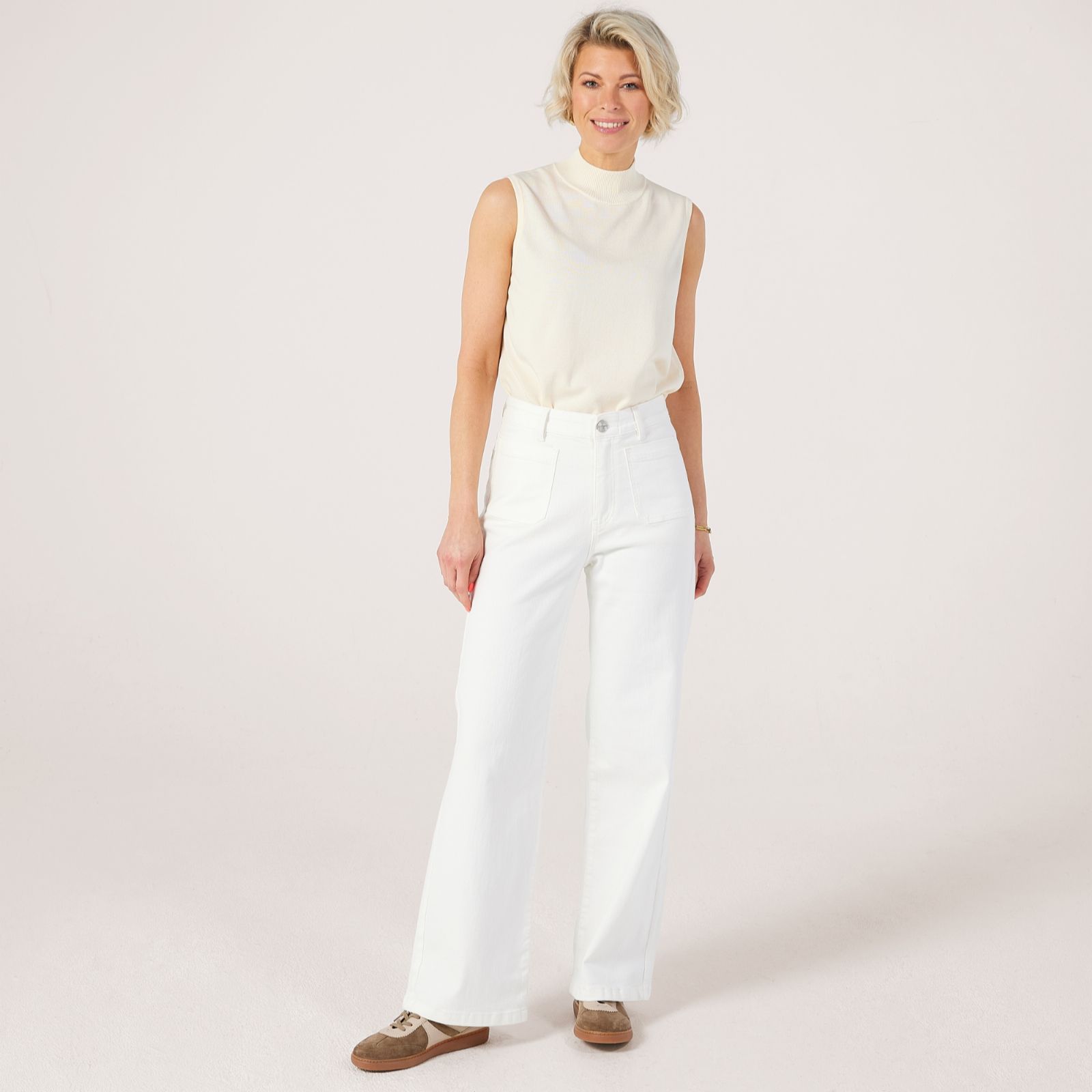 WynneDenim Cropped Twill Wide-Leg Trousers Petite