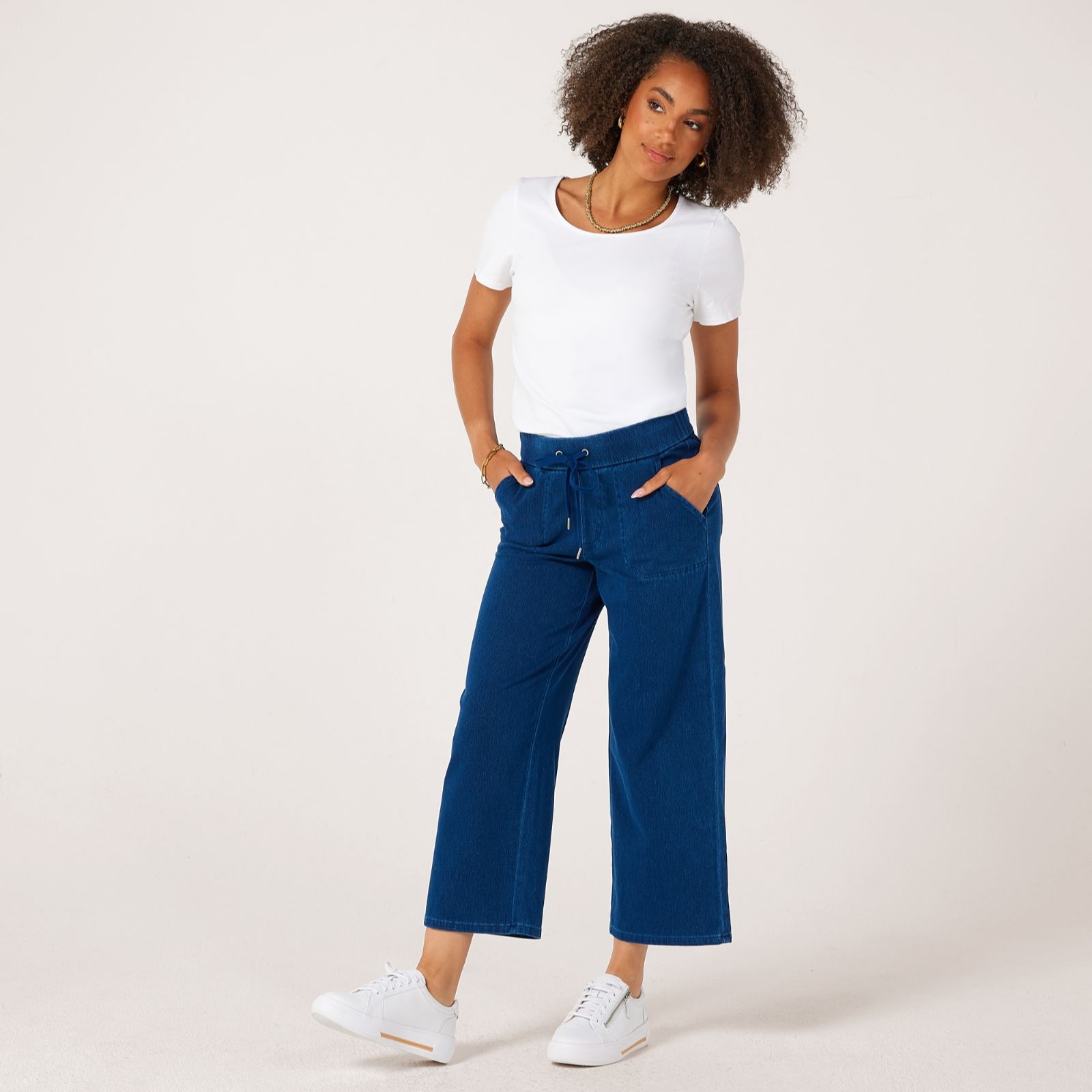 Denim & Co. Comfy Knit Wide Leg Crop Trouser Petite