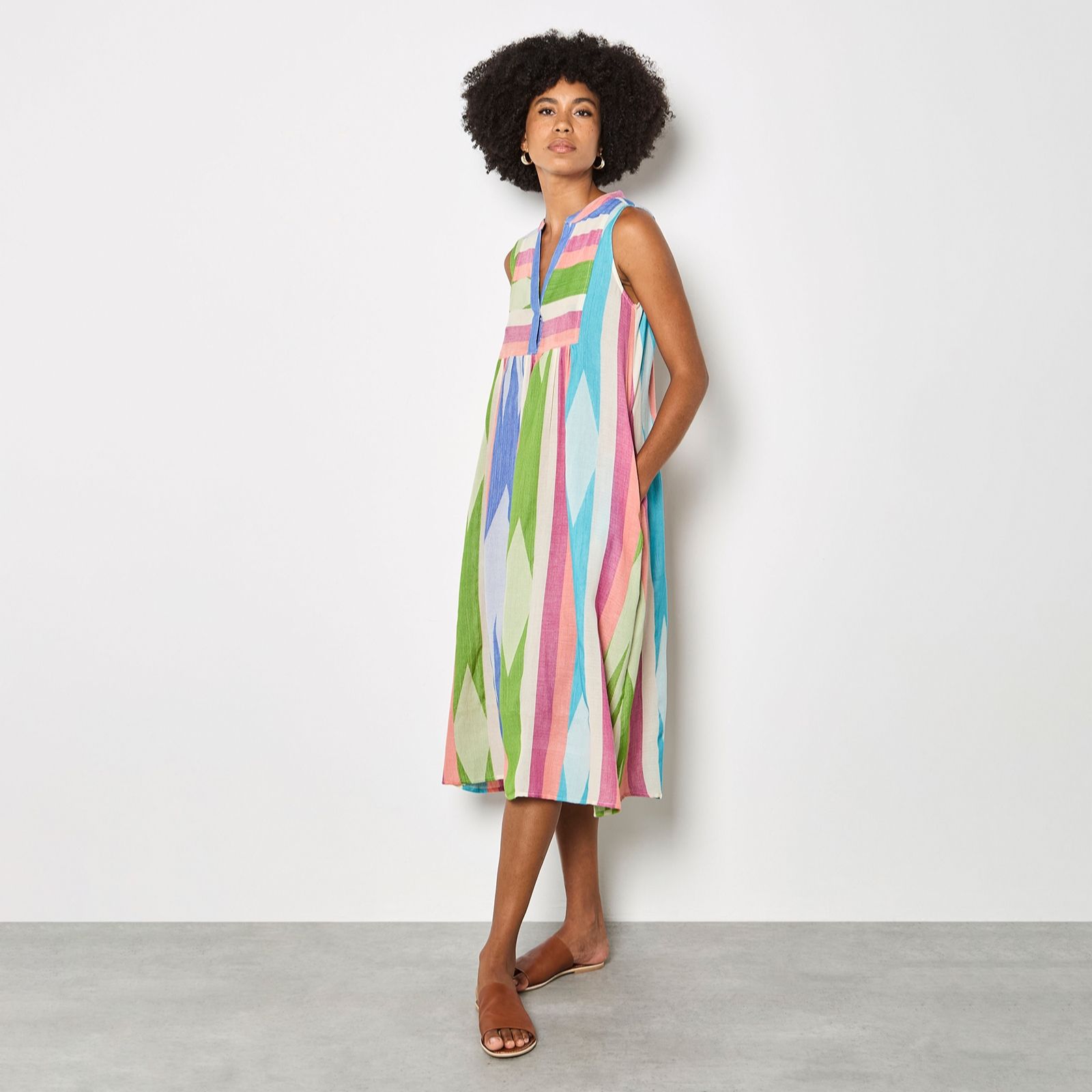 Apricot Jacquard Cotton Stripe Midi Dress