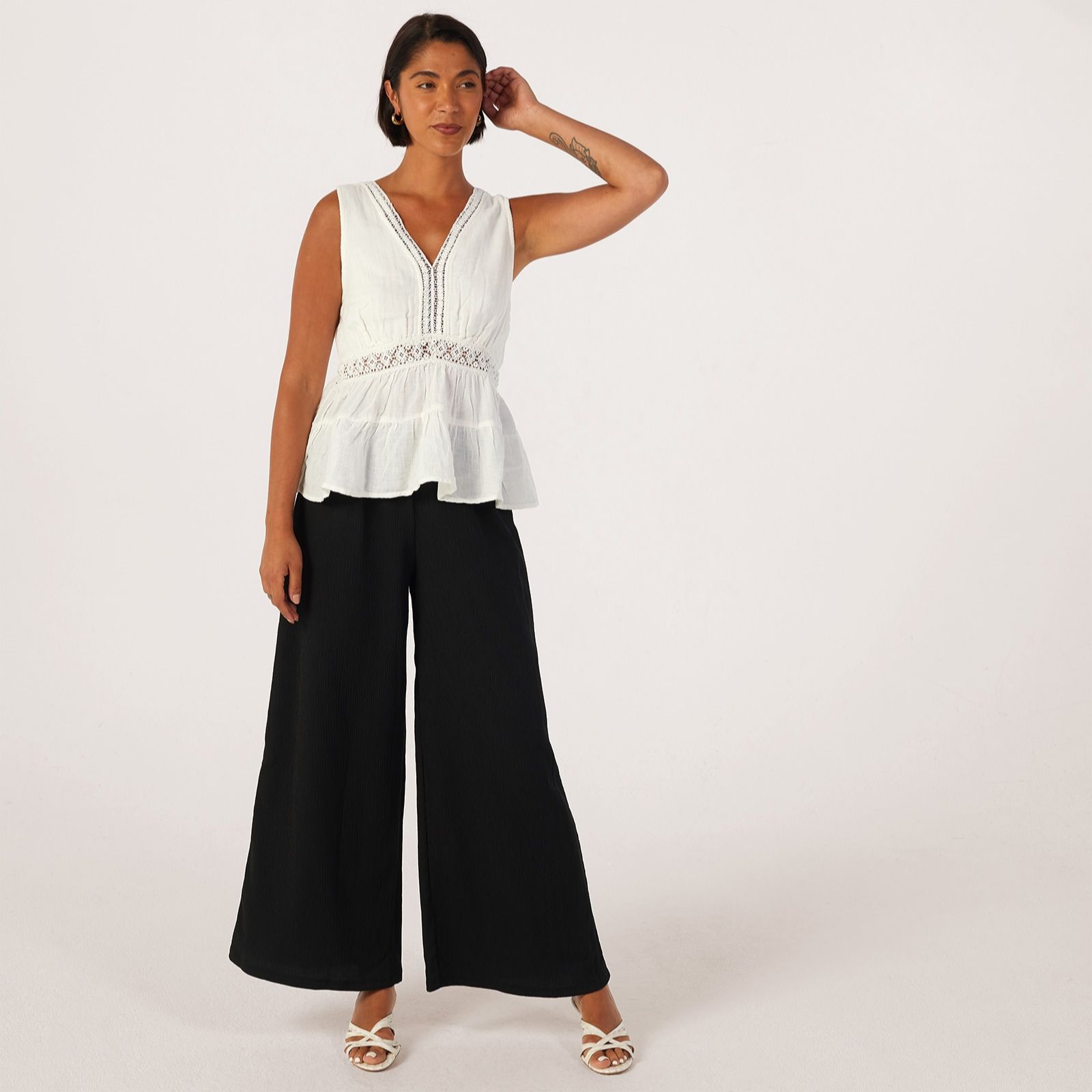 Kim & Co Stretch Crinkle Knit Palazzo Standard Trousers with Pocket