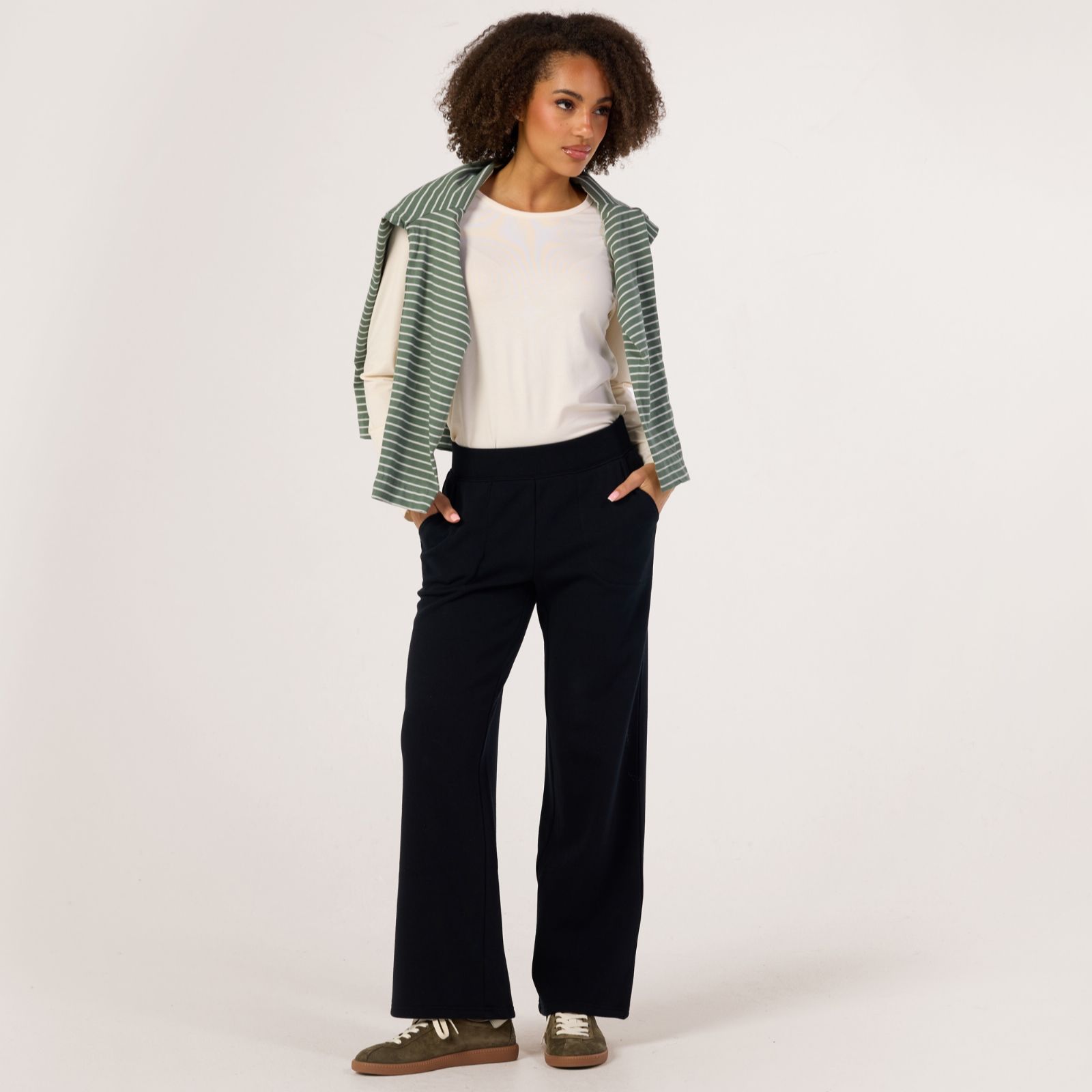 Denim & Co. Push Lined Jersey Wide Leg Trousers Standard