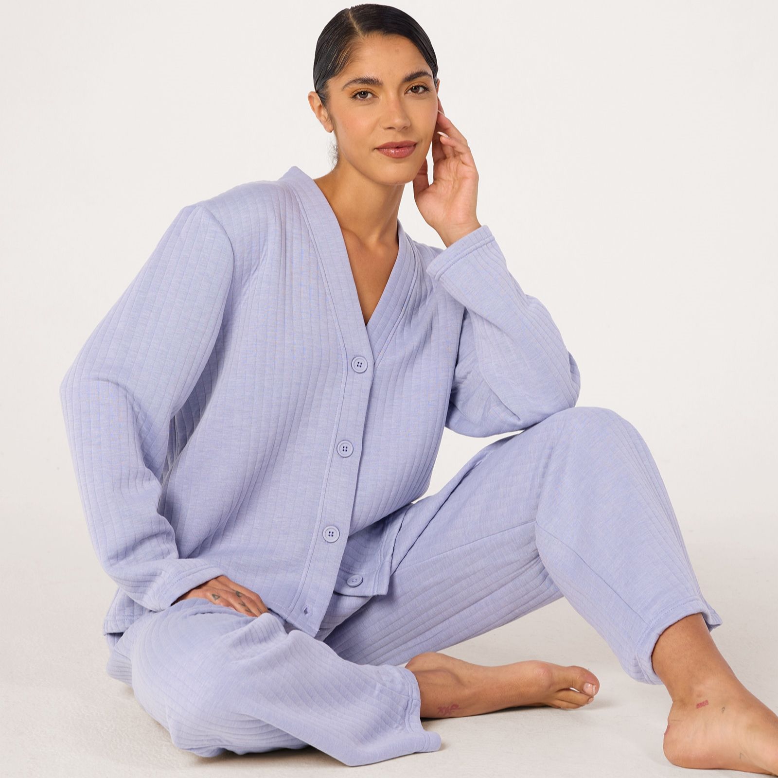 Cozee Home Wide Rib Cardigan Lounge Set