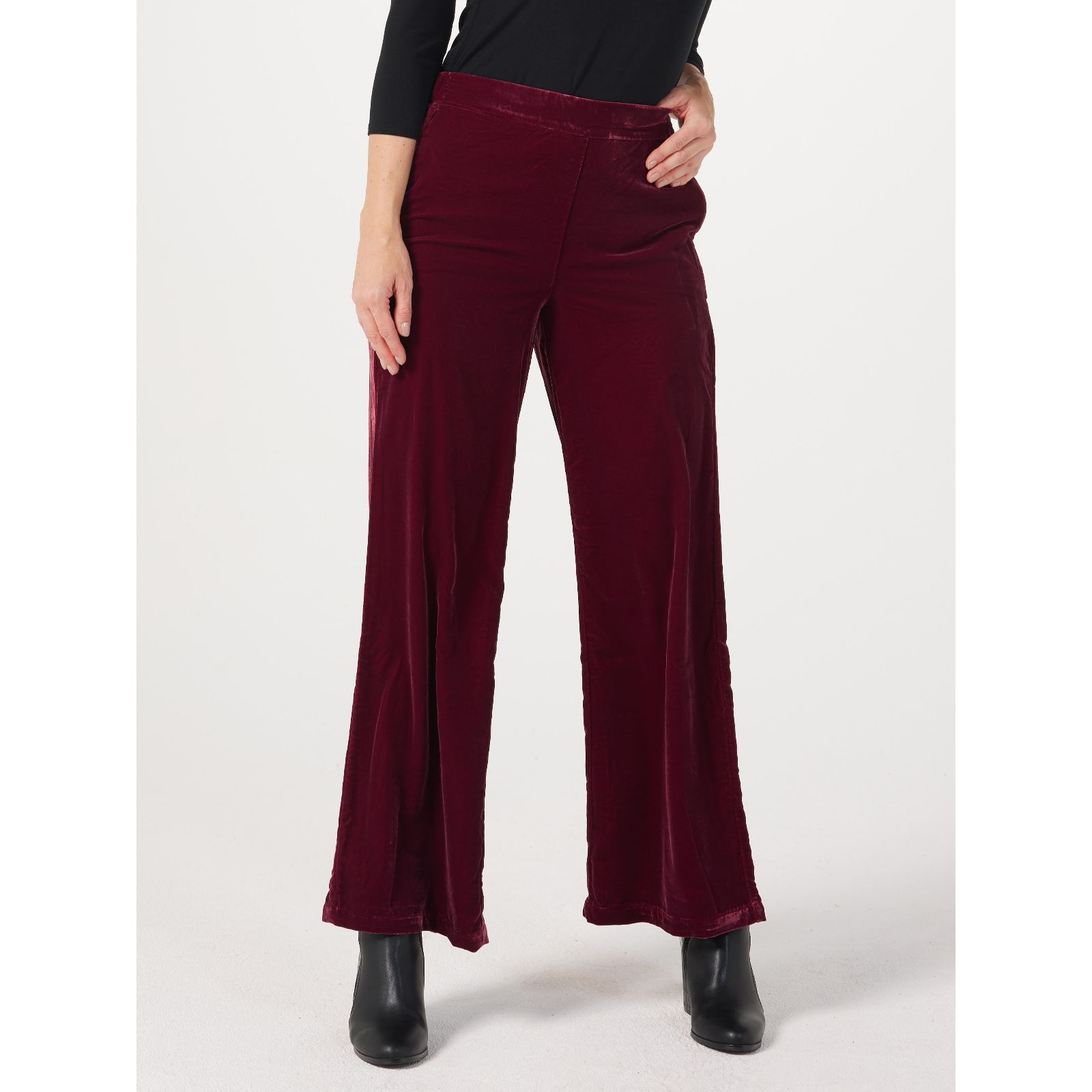 Wynne Collection Velvet Wide Leg Trousers - QVC UK