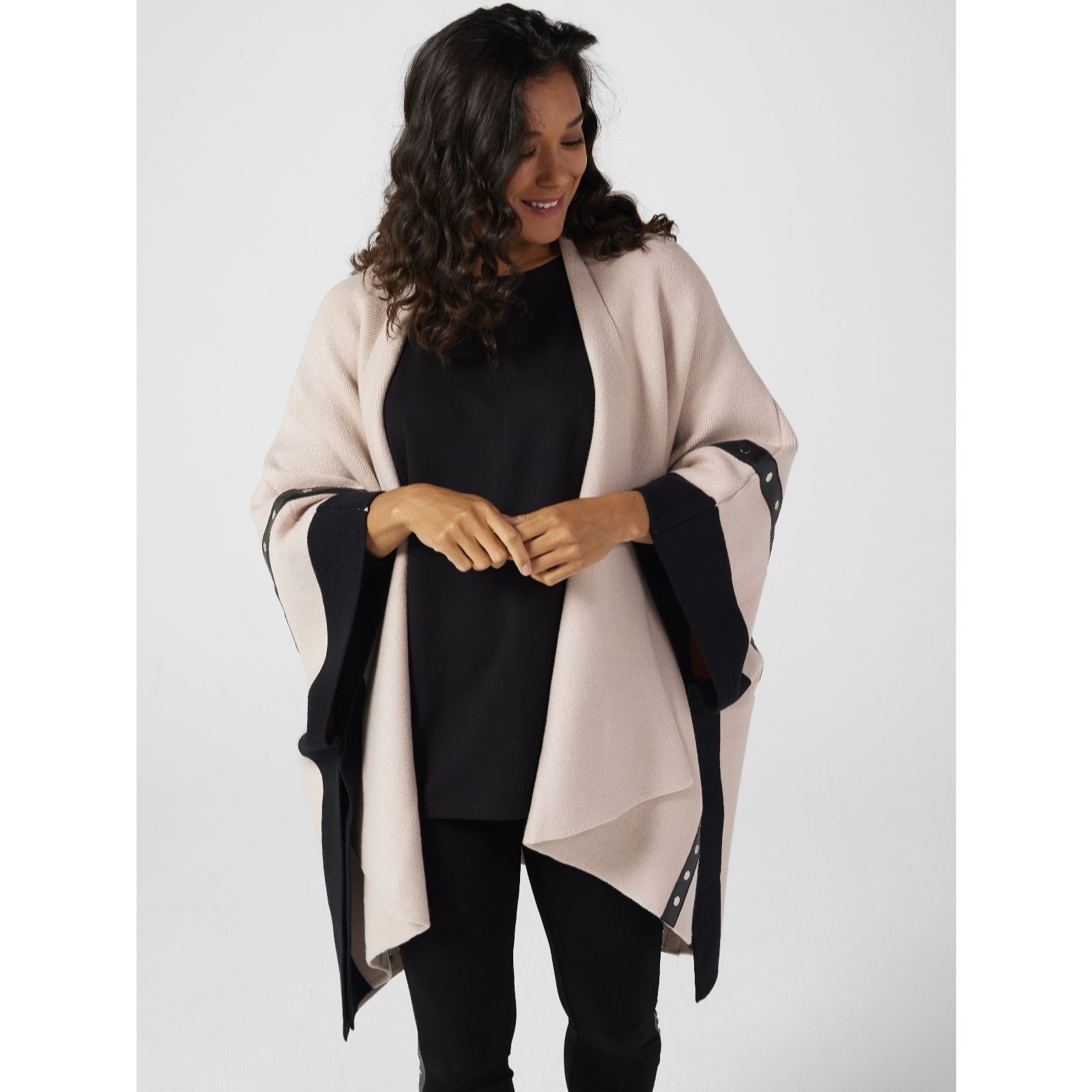 Malissa J Knitted Wrap with Contrast PU Panel - QVC UK