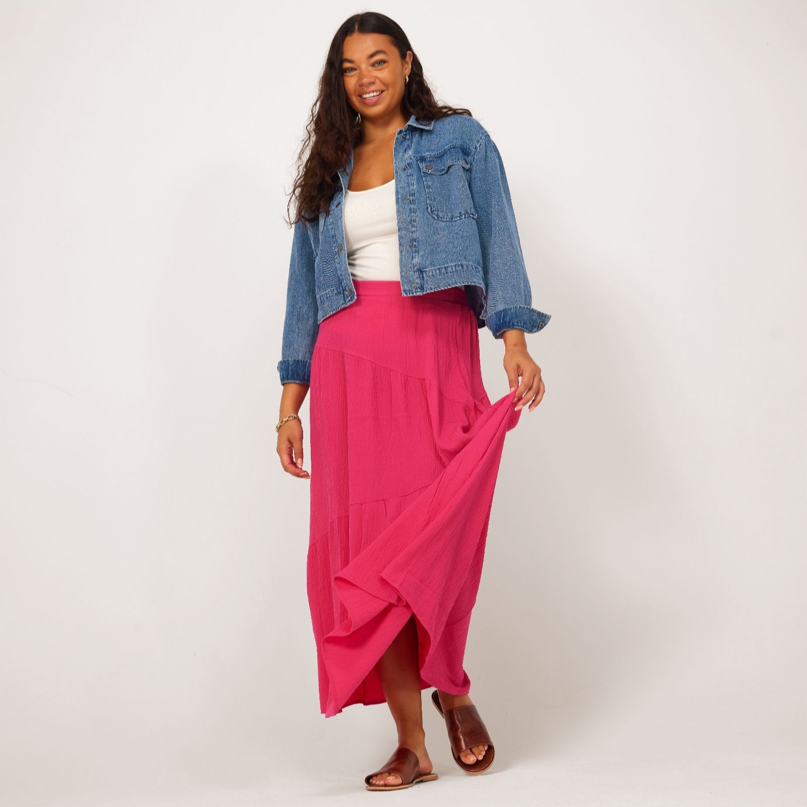 Nina Leonard Angled Tiered Maxi Skirt