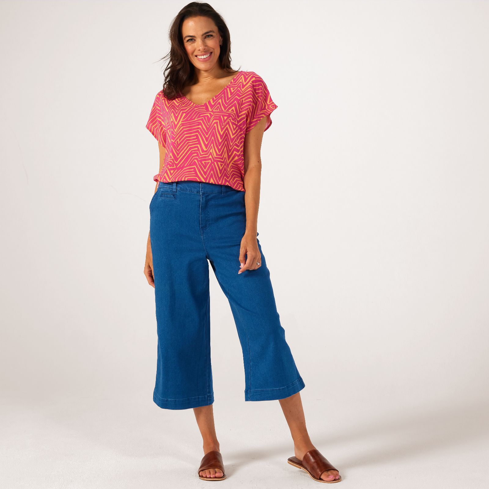 Denim & Co Wide Leg Cropped Jeans - QVC UK