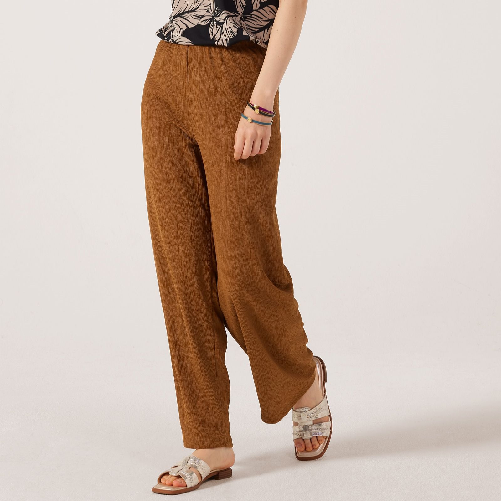Kim & Co Stretch Crinkle Knit Straight Leg Petite Trousers