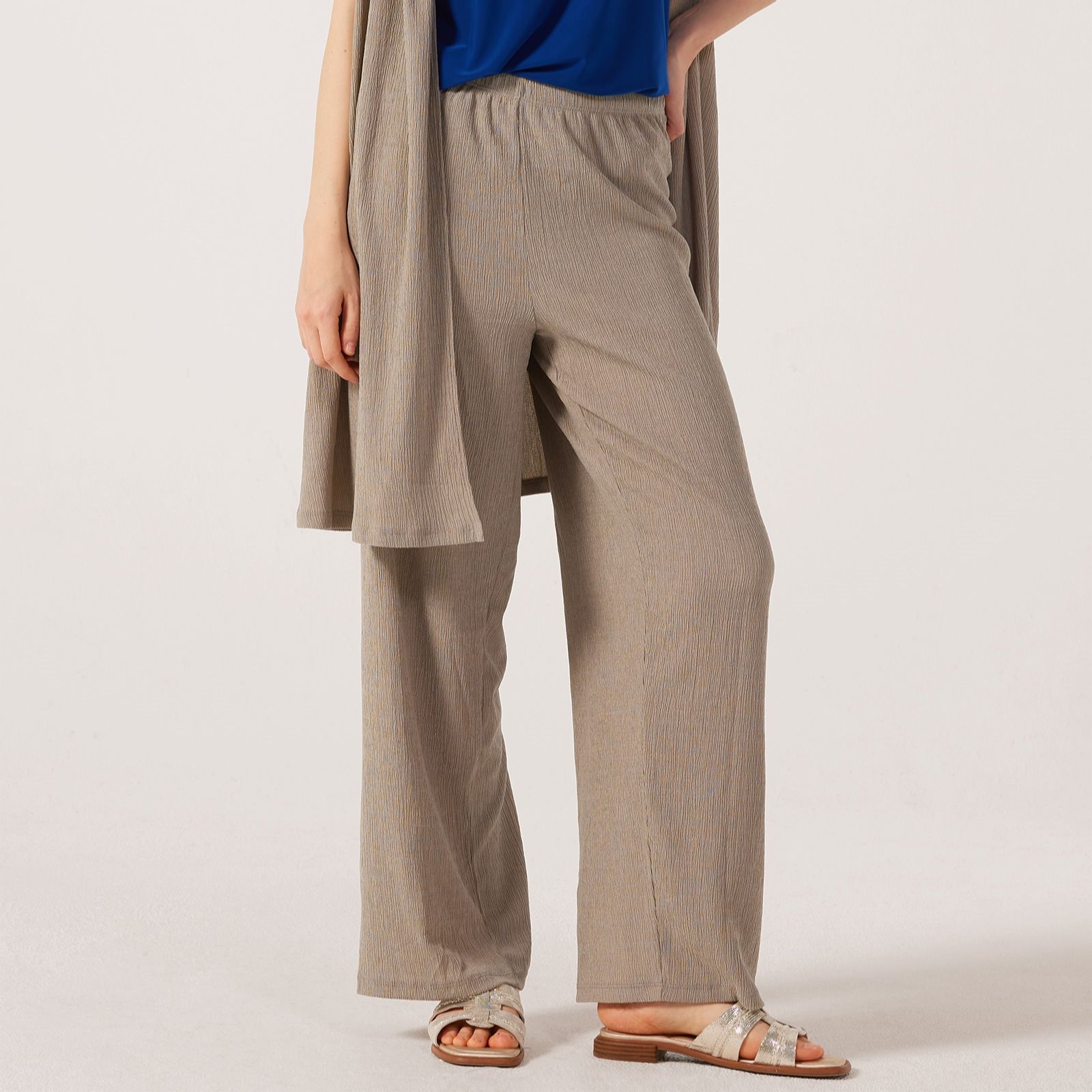 Kim & Co Stretch Crinkle Knit Straight Leg Petite Trousers