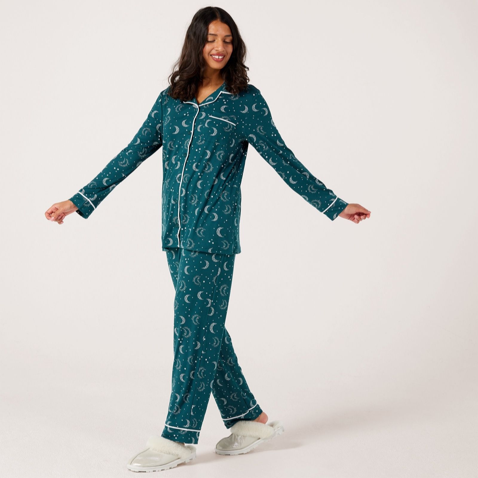 Cozee Home Silkysoft Notched Collar Printed PJ Set