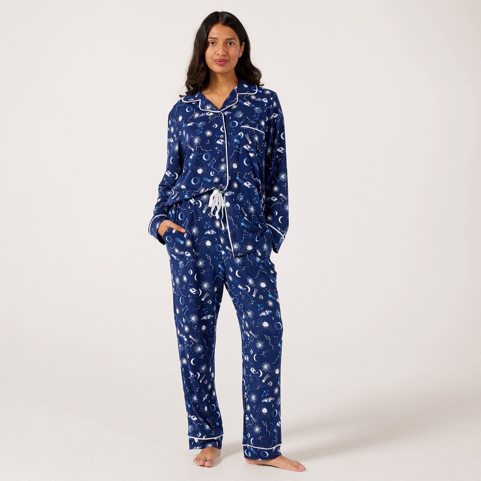 Cozee Home Silkysoft Notched Collar Printed PJ Set