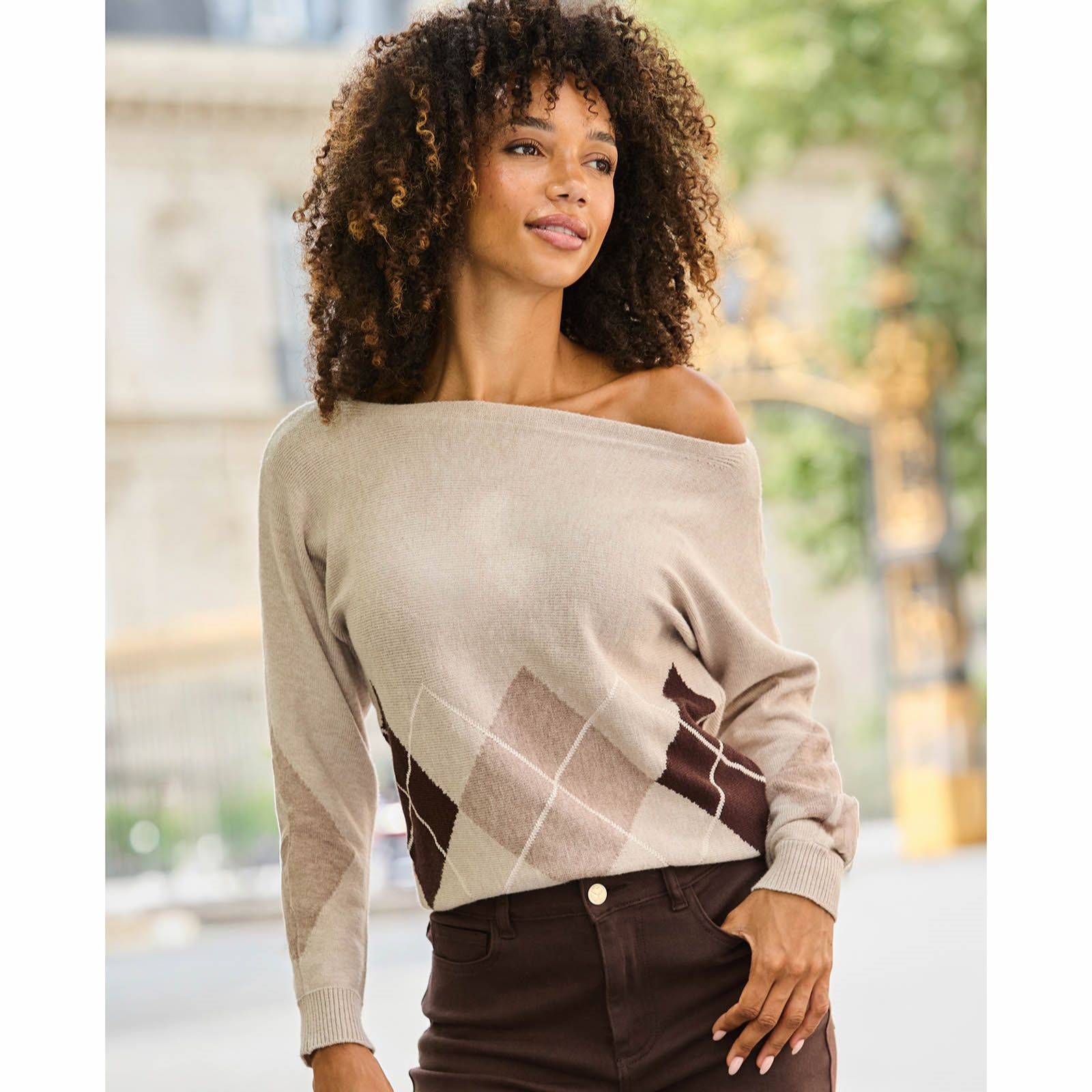 Sosandar V Neck Argyle Jumper