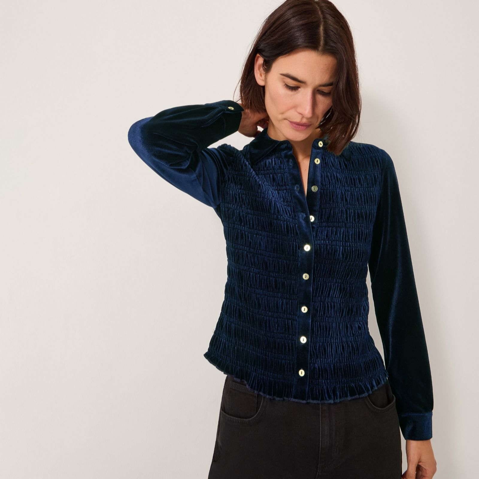 Monsoon Sam Shirred Velvet Shirt