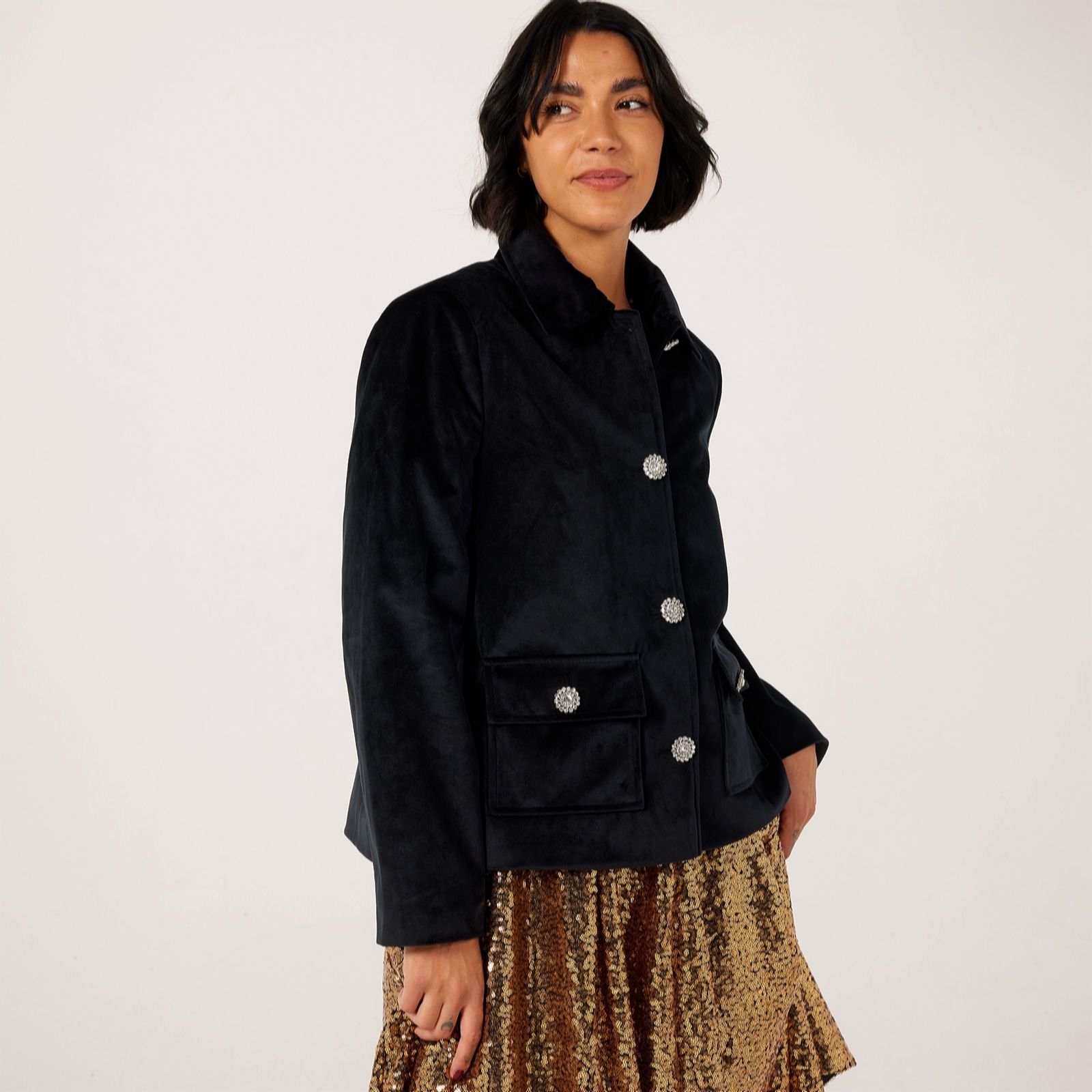 Helene Berman Velvet Waistcoat with Crystal Buttons