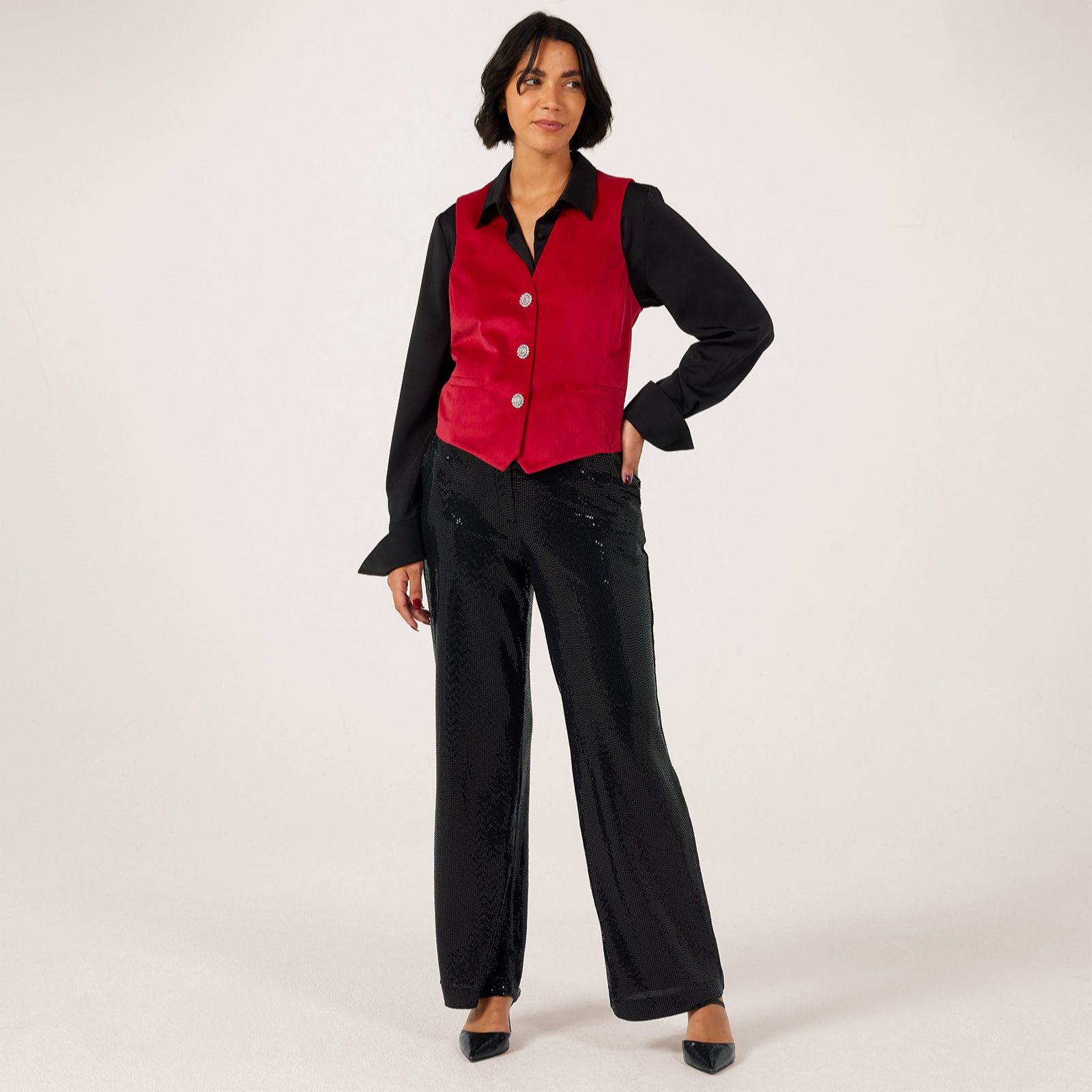 Helene Berman Velvet Waistcoat with Crystal Buttons