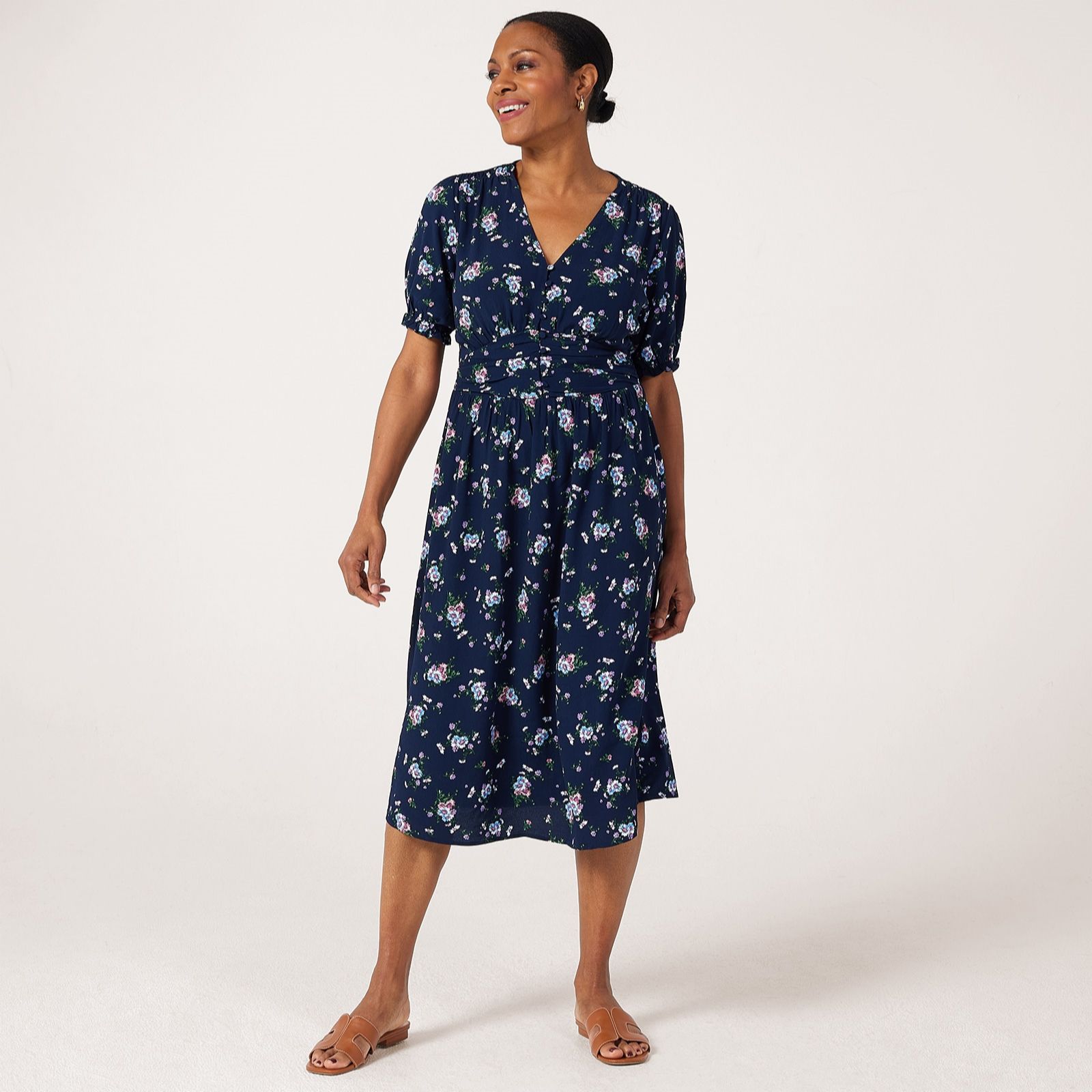 Apricot Milkmaid Pleated Waist Midi Dress