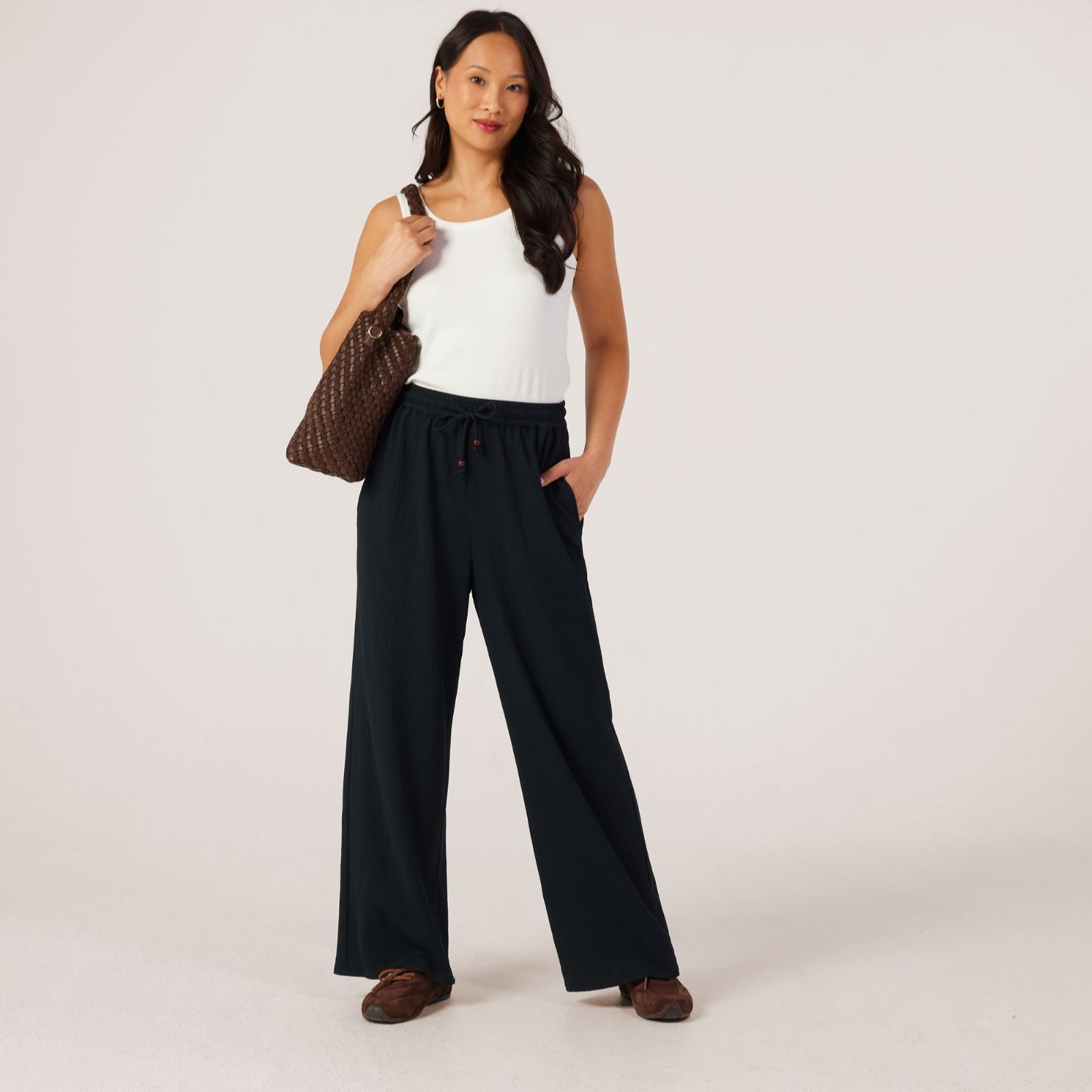 Denim & Co Pull On Textured Trouser Standard