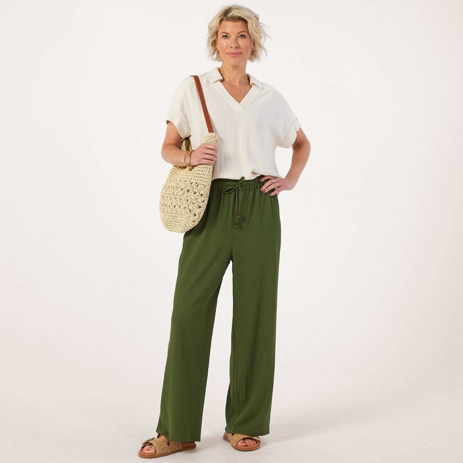 Denim & Co Pull On Textured Trouser Standard