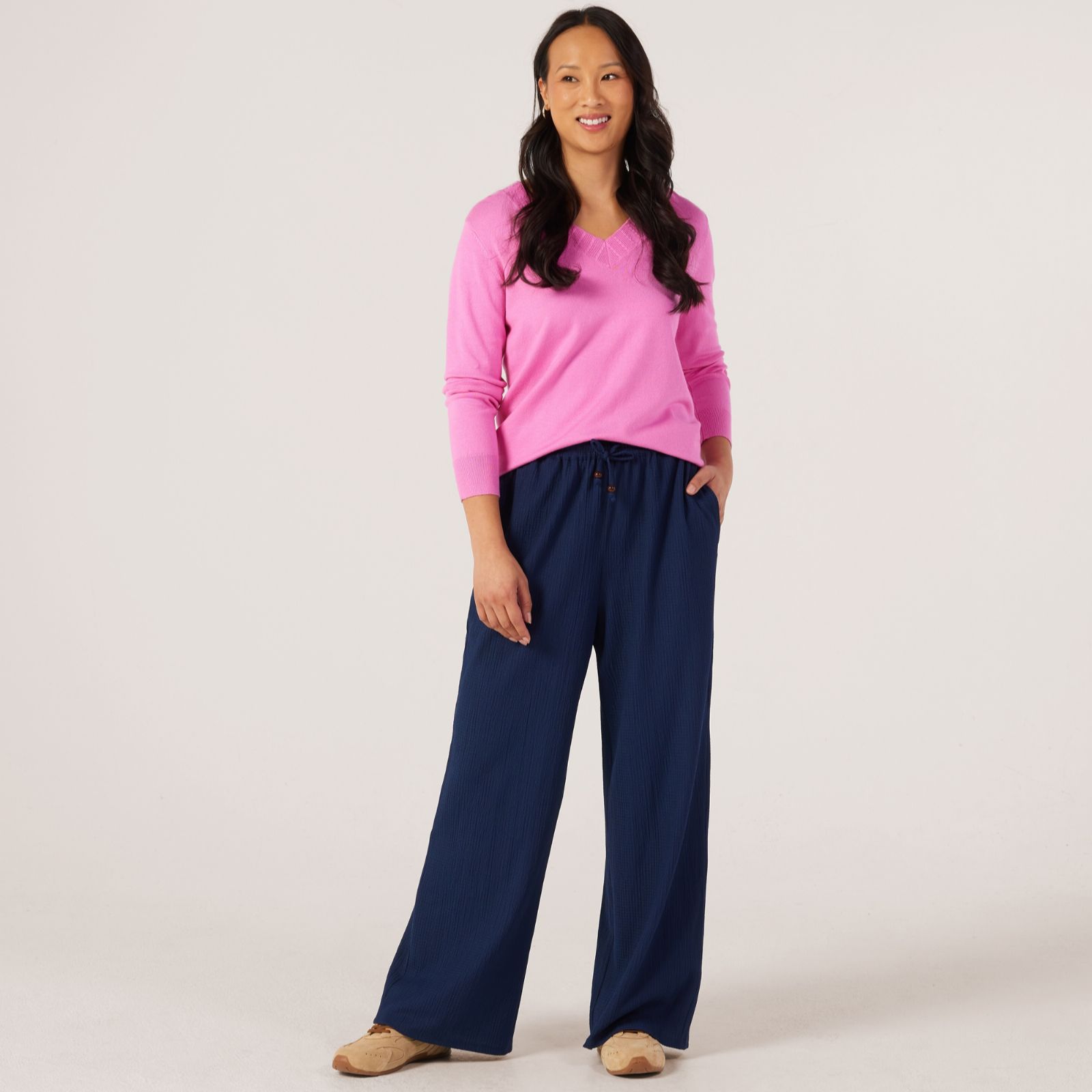 Denim & Co Pull On Textured Trouser Standard