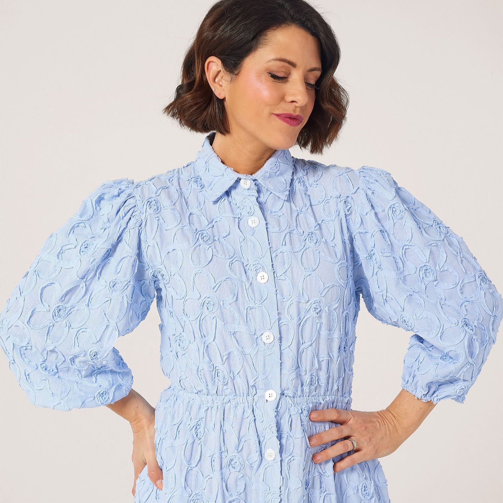 Helene Berman X Katy Applique Floral Blue Stripe Maxi Dress