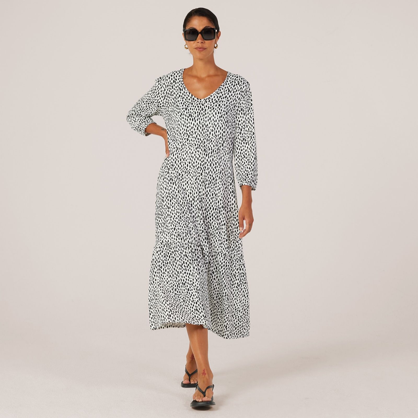 Kim & Co Printed Brazil Jersey 3/4 Blouson Sleeve Midi Dress