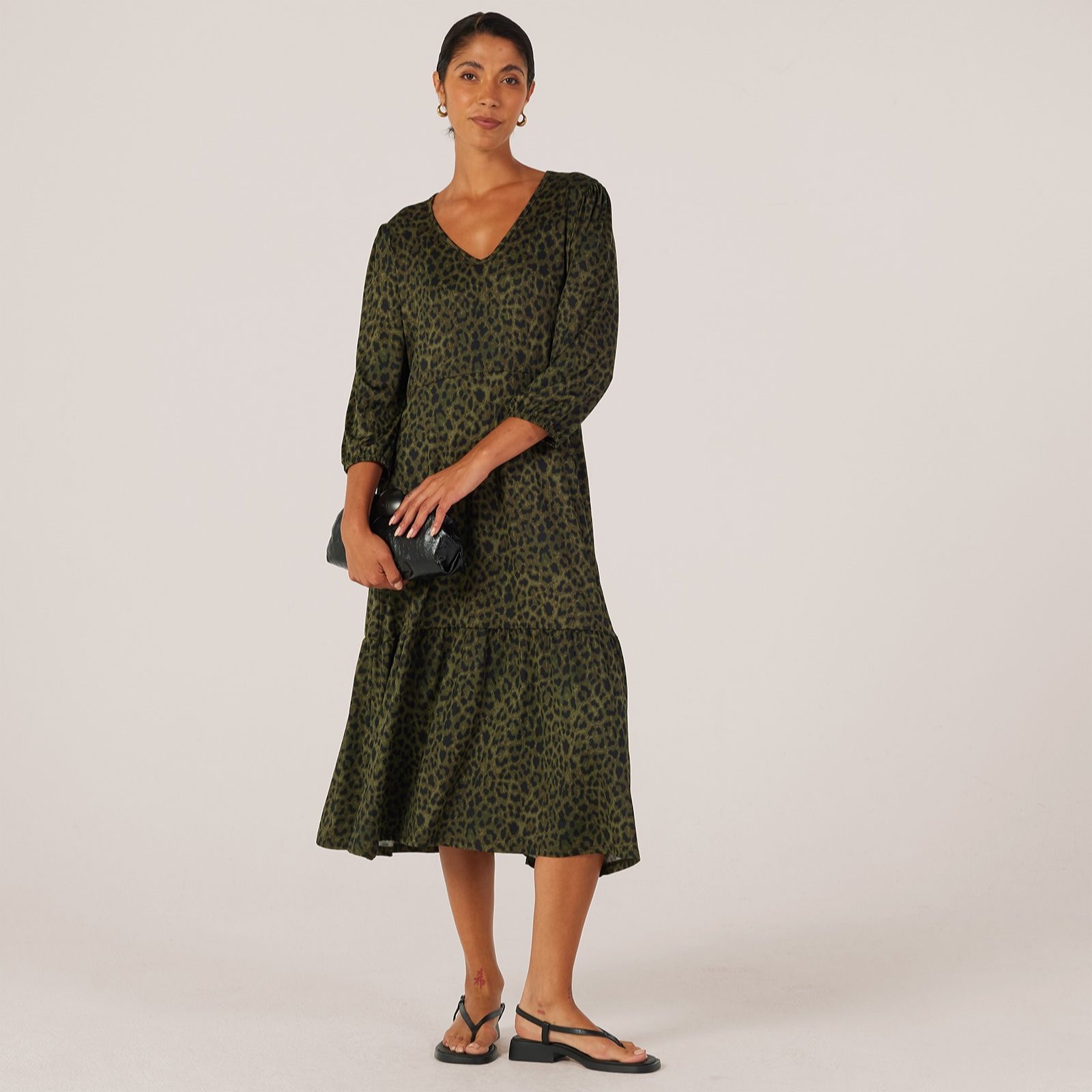 Kim & Co Printed Brazil Jersey 3/4 Blouson Sleeve Midi Dress