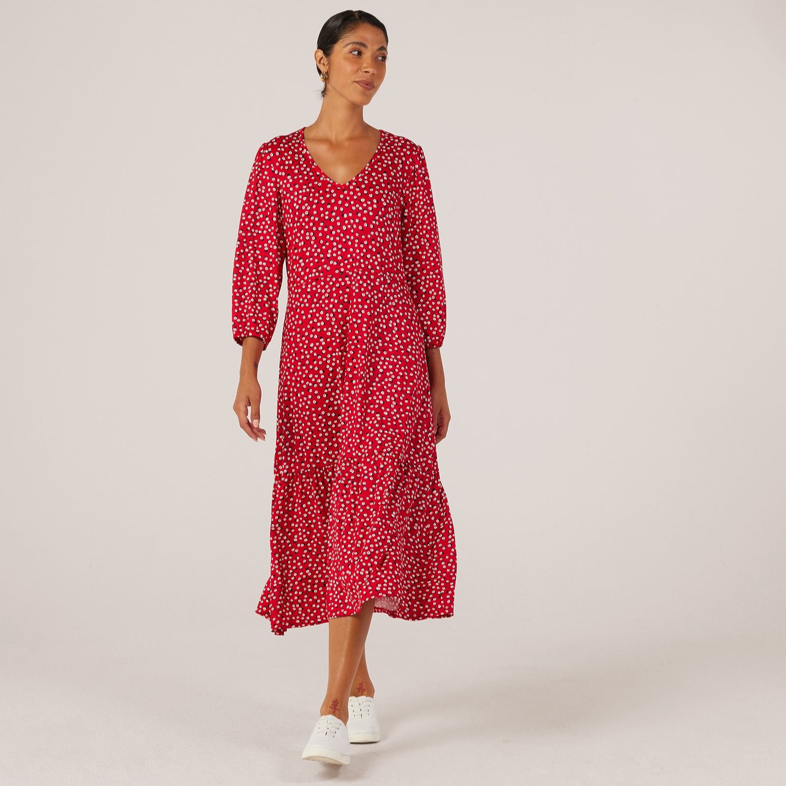 Kim & Co Printed Brazil Jersey 3/4 Blouson Sleeve Midi Dress