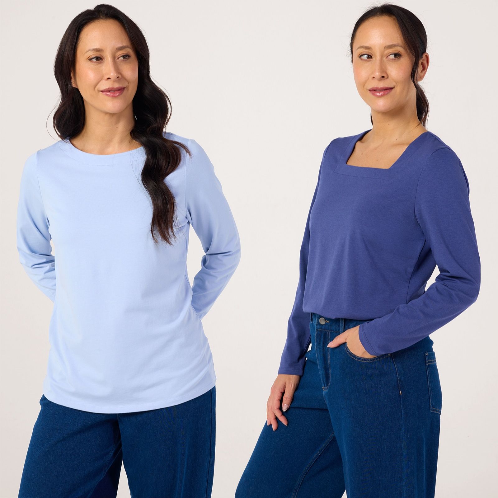 Denim & Co. Essentials Square and Boat Neck Top Variety 2 Pack