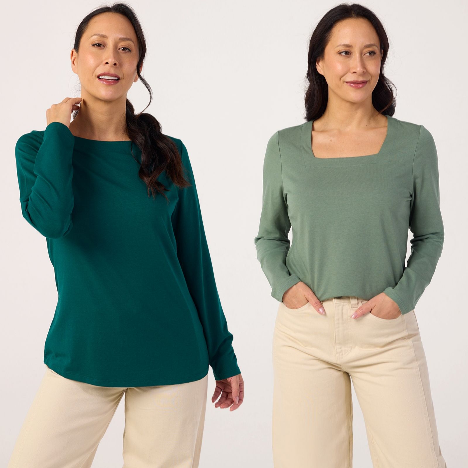 Denim & Co. Essentials Square and Boat Neck Top Variety 2 Pack