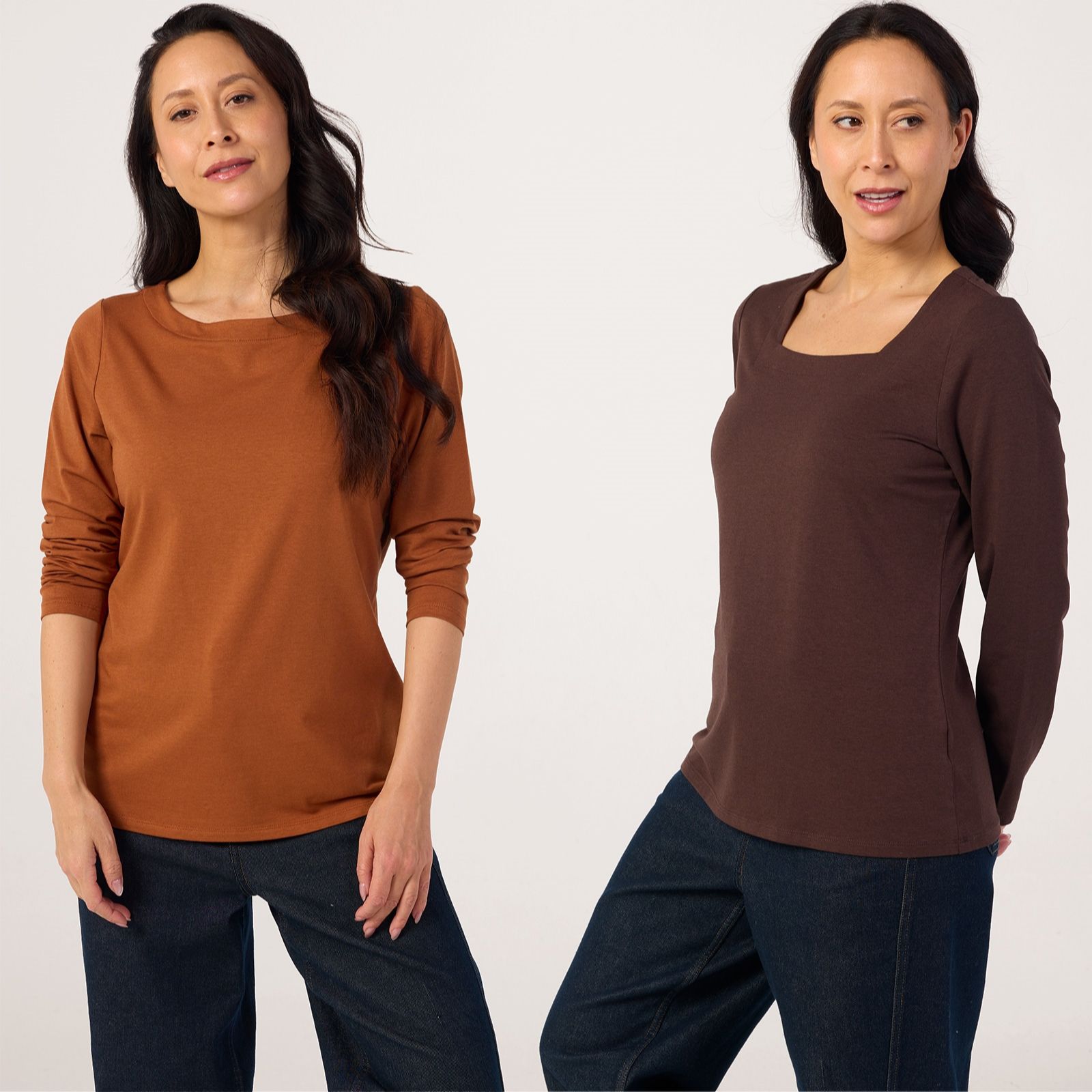 Denim & Co. Essentials Square and Boat Neck Top Variety 2 Pack