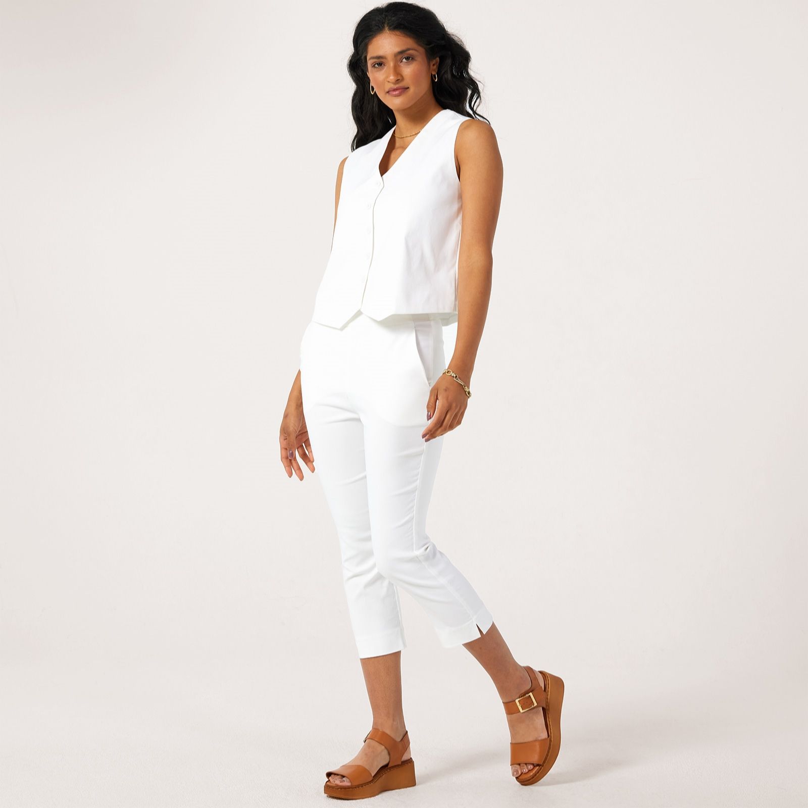 Kim & Co Soft Millennium Narrow Leg Cropped Petite Trousers with Side Slit