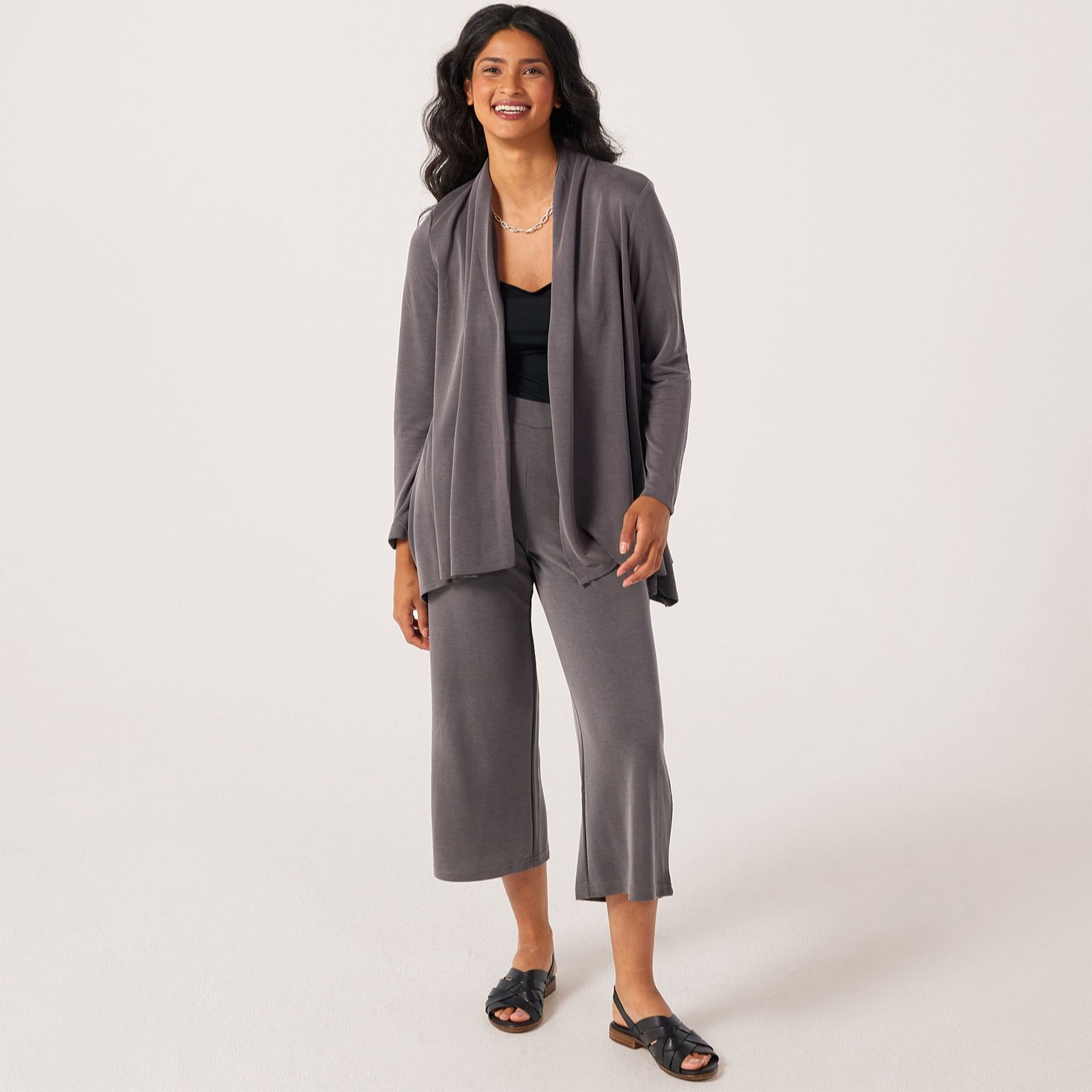 MarlaWynne Collection Light Faux Suede Knit Drape Front Cardigan