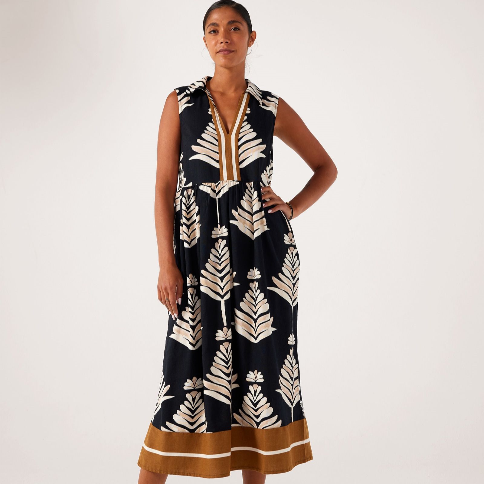 Monsoon Pamela Linen Blend Midi Dress