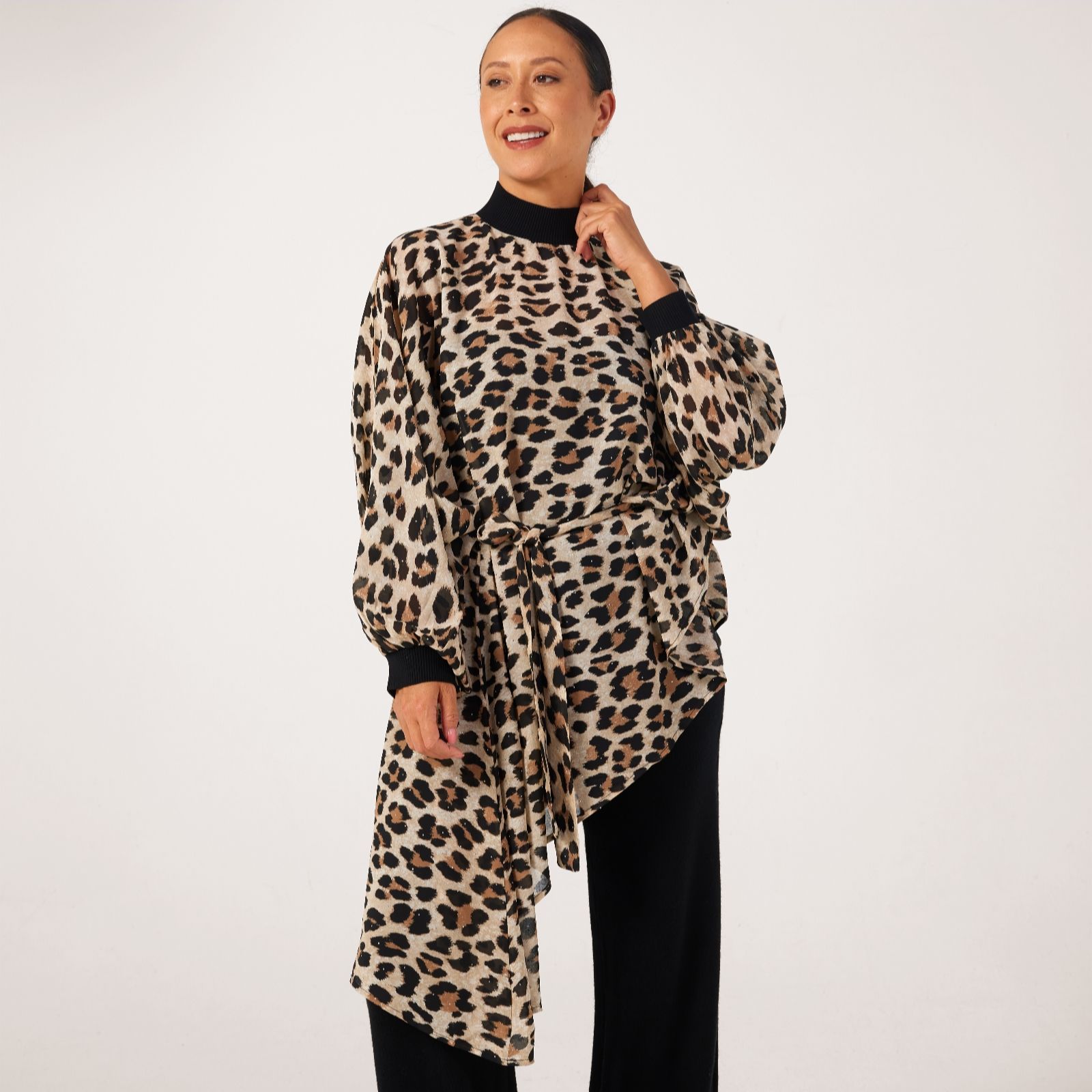 Malissa J Asymetric Hem Sheer Printed Top