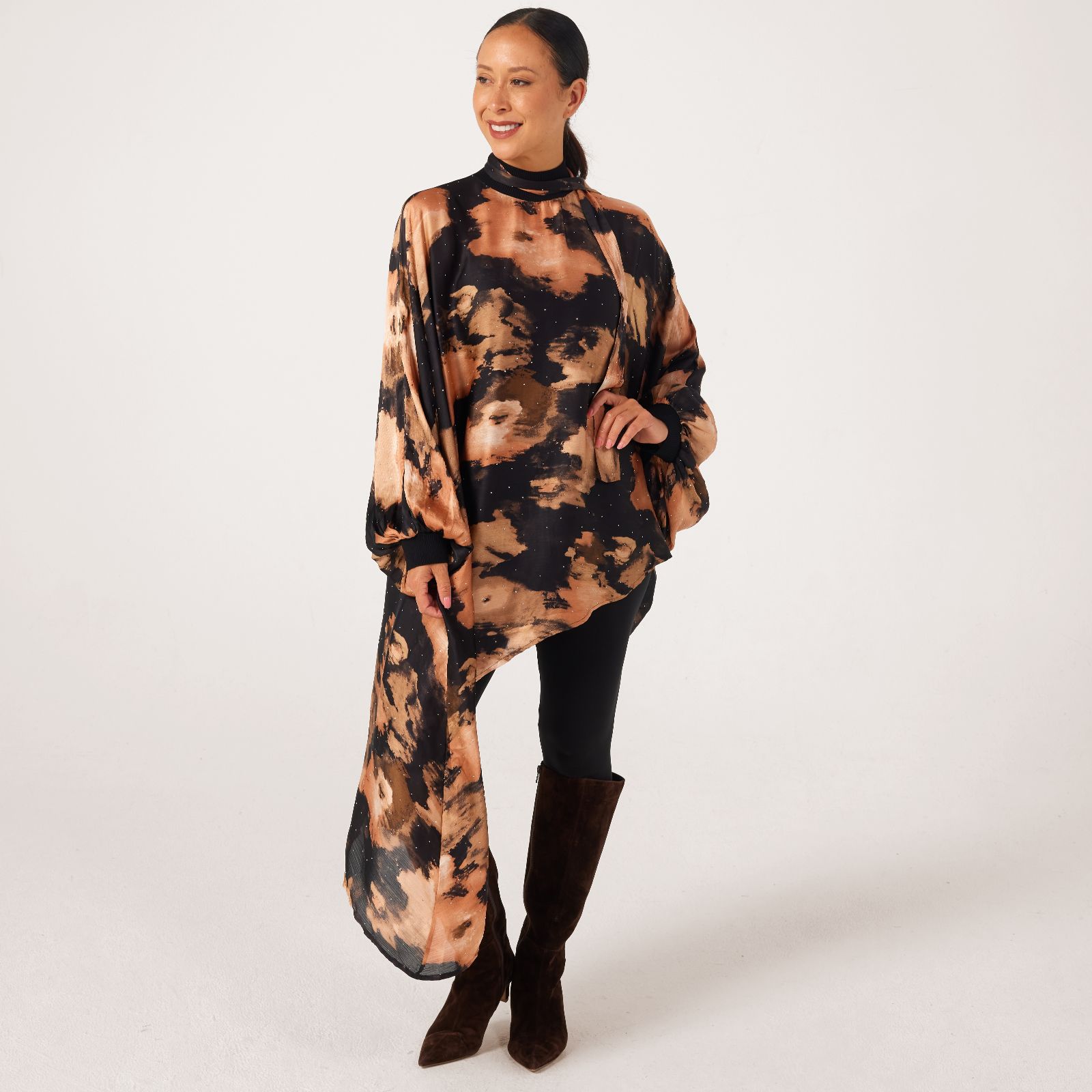 Malissa J Asymetric Hem Sheer Printed Top