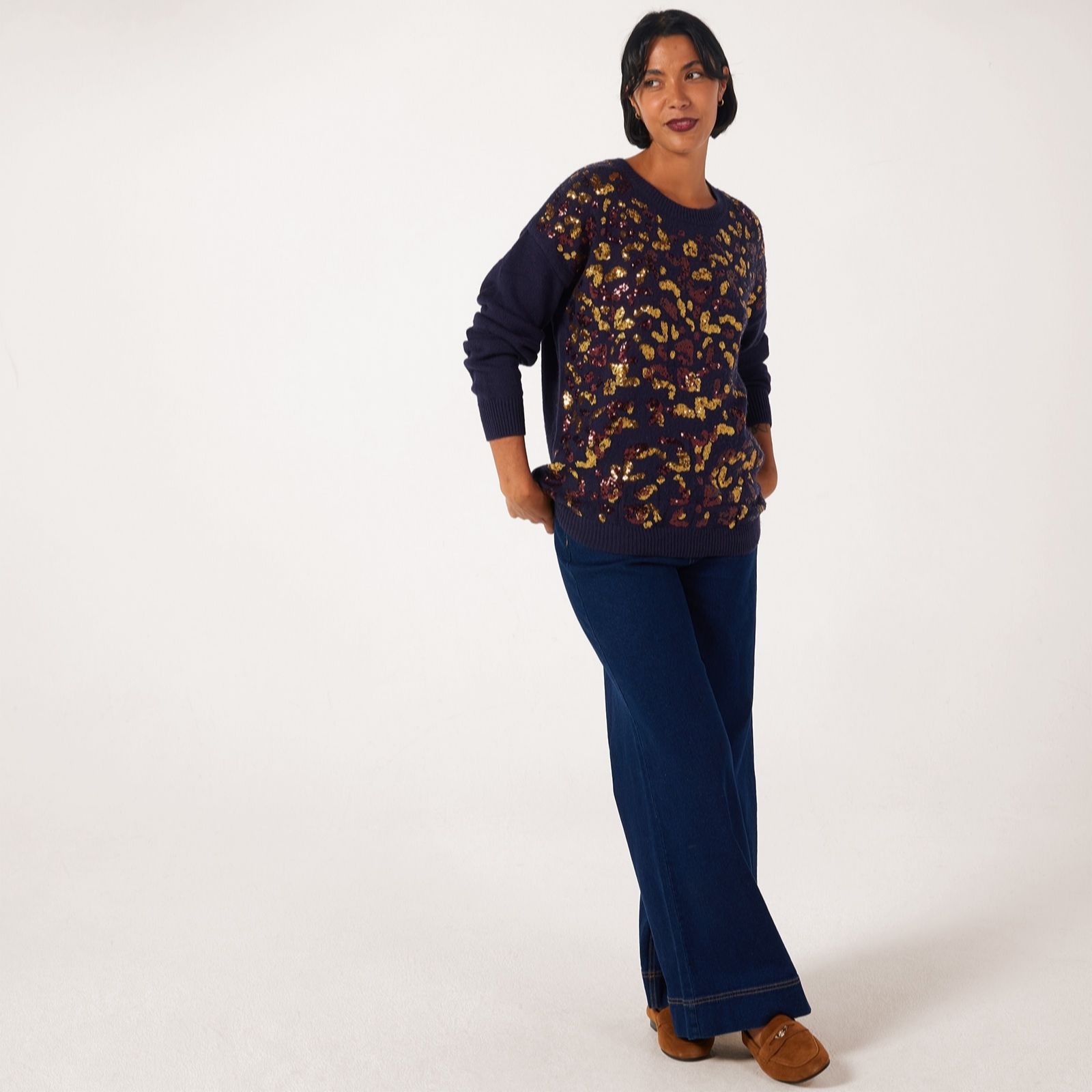 Izabel London Animal Print Sequin Jumper