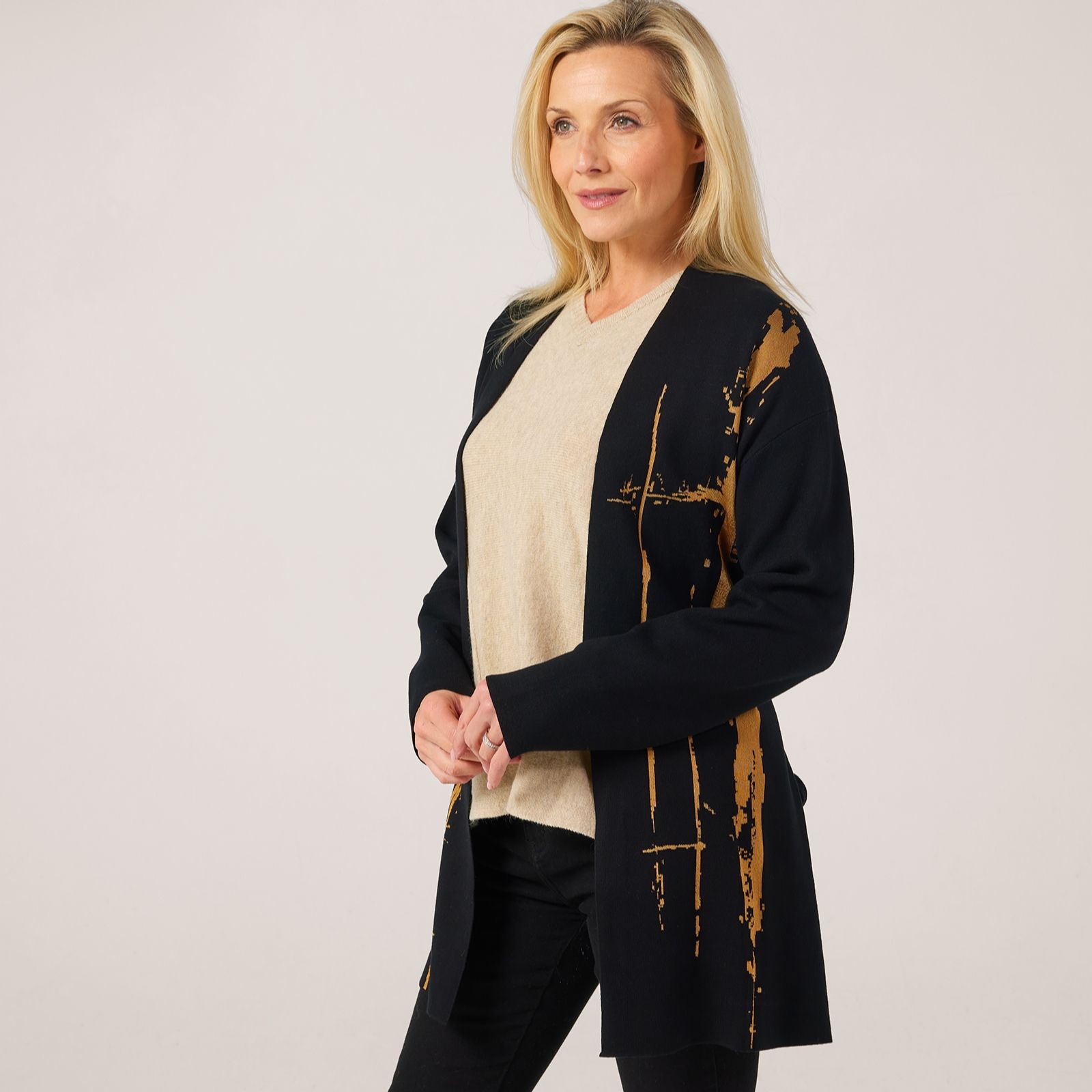 MarlaWynne Collection Matte Shine Jacquard Belted Cardigan