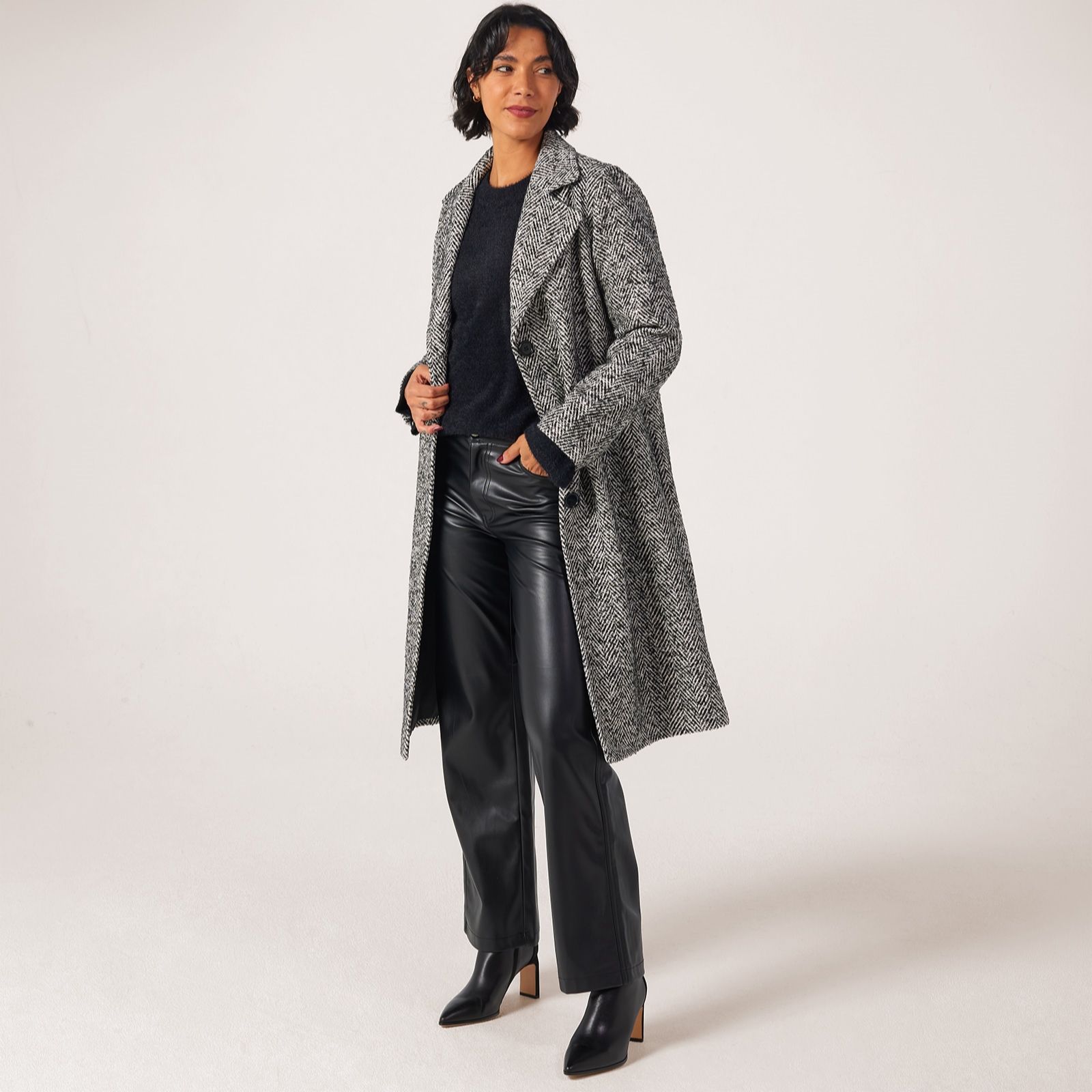 Helene Berman Sparkle Sequin Houndstooth Longline Coat
