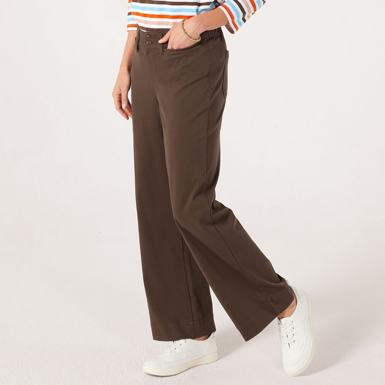 Denim & Co. Comfy Knit Air Denim Pull On Wide Leg Jean Style Petite