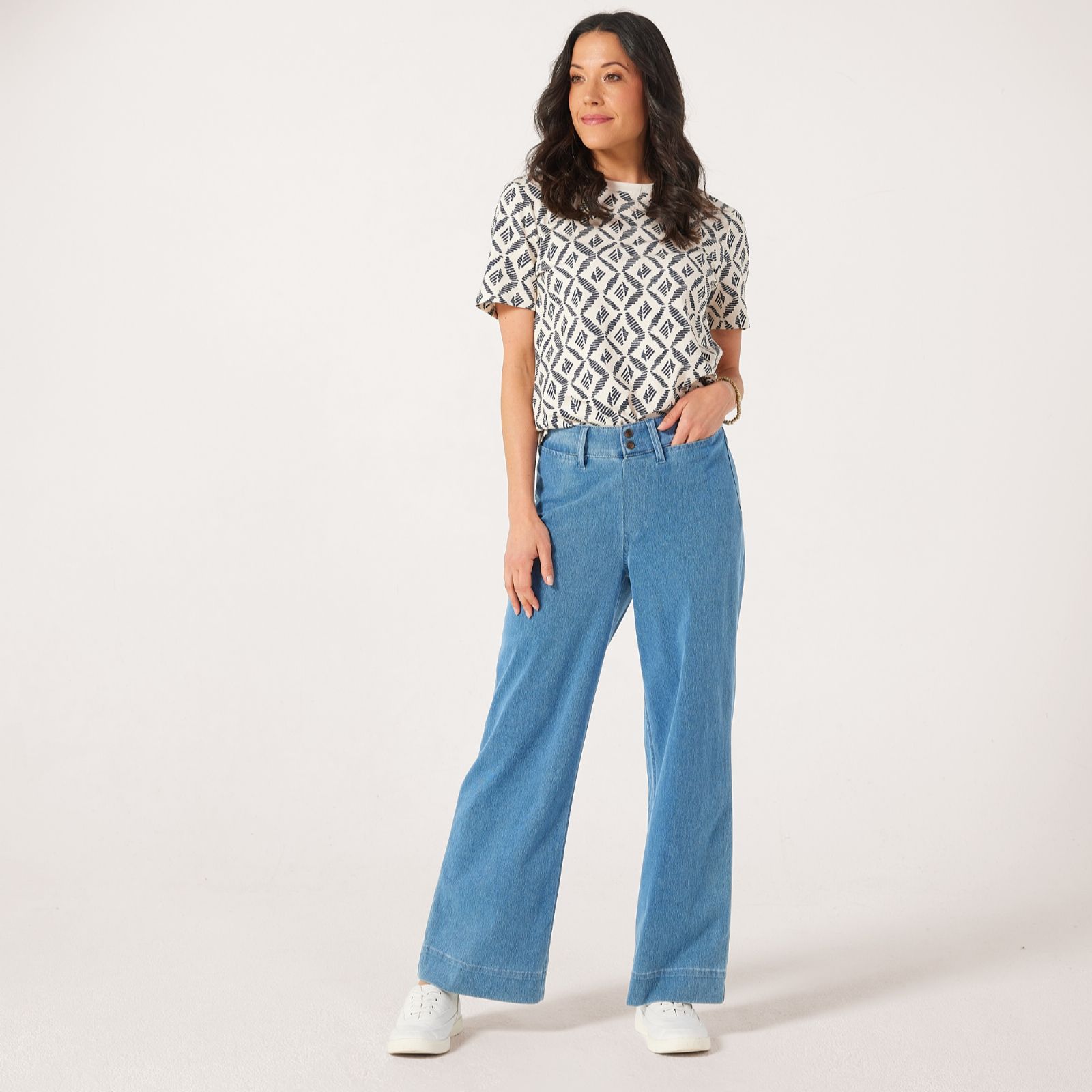 Denim & Co. Comfy Knit Air Denim Pull On Wide Leg Jean Style Petite