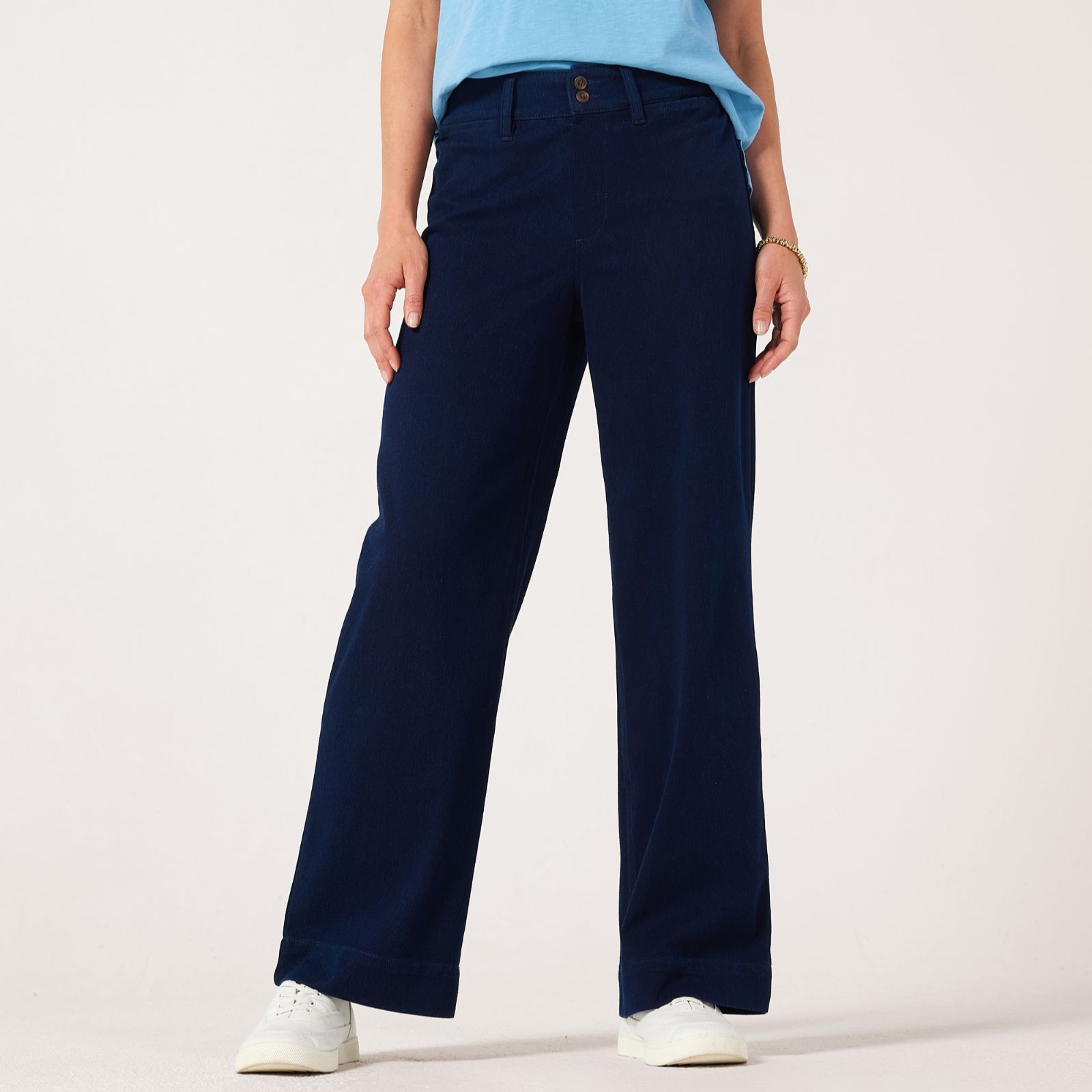 Denim & Co. Comfy Knit Air Denim Pull On Wide Leg Jean Style Petite