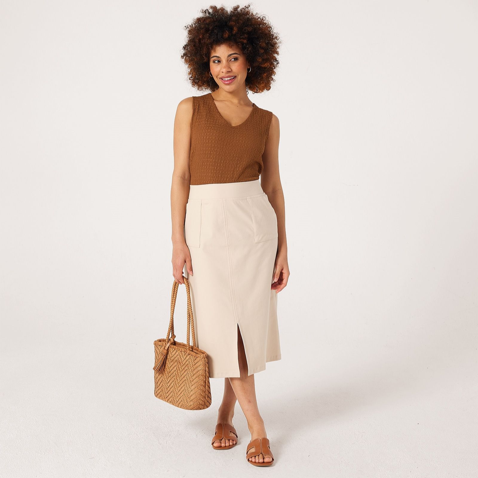 Kim & Co Deluxe Denim Knit Midi Skirt with Slit