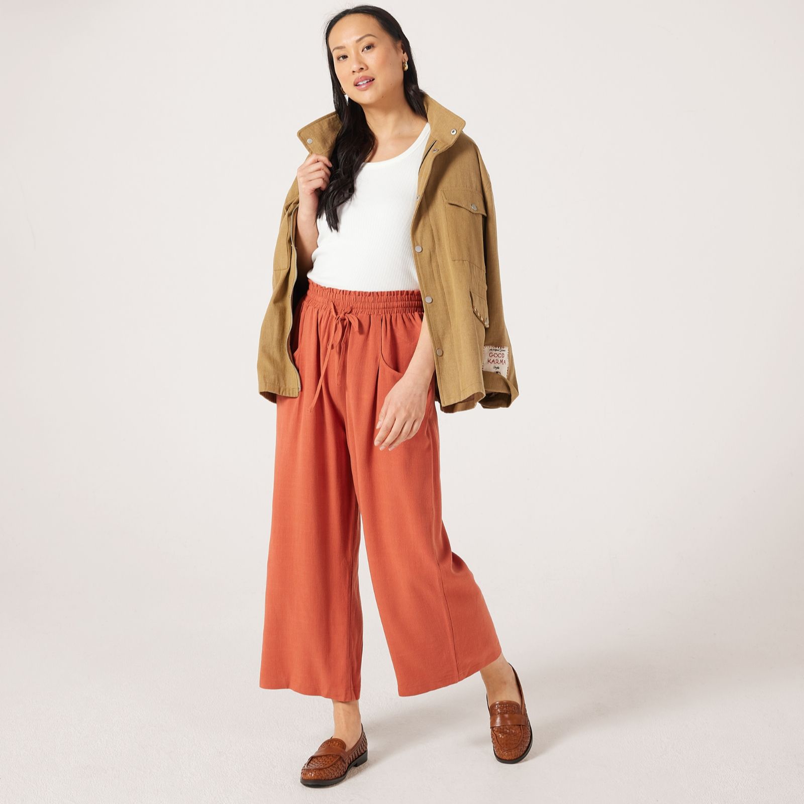 Izabel London Elasticated Waist Linen Blend Cropped Trouser Short