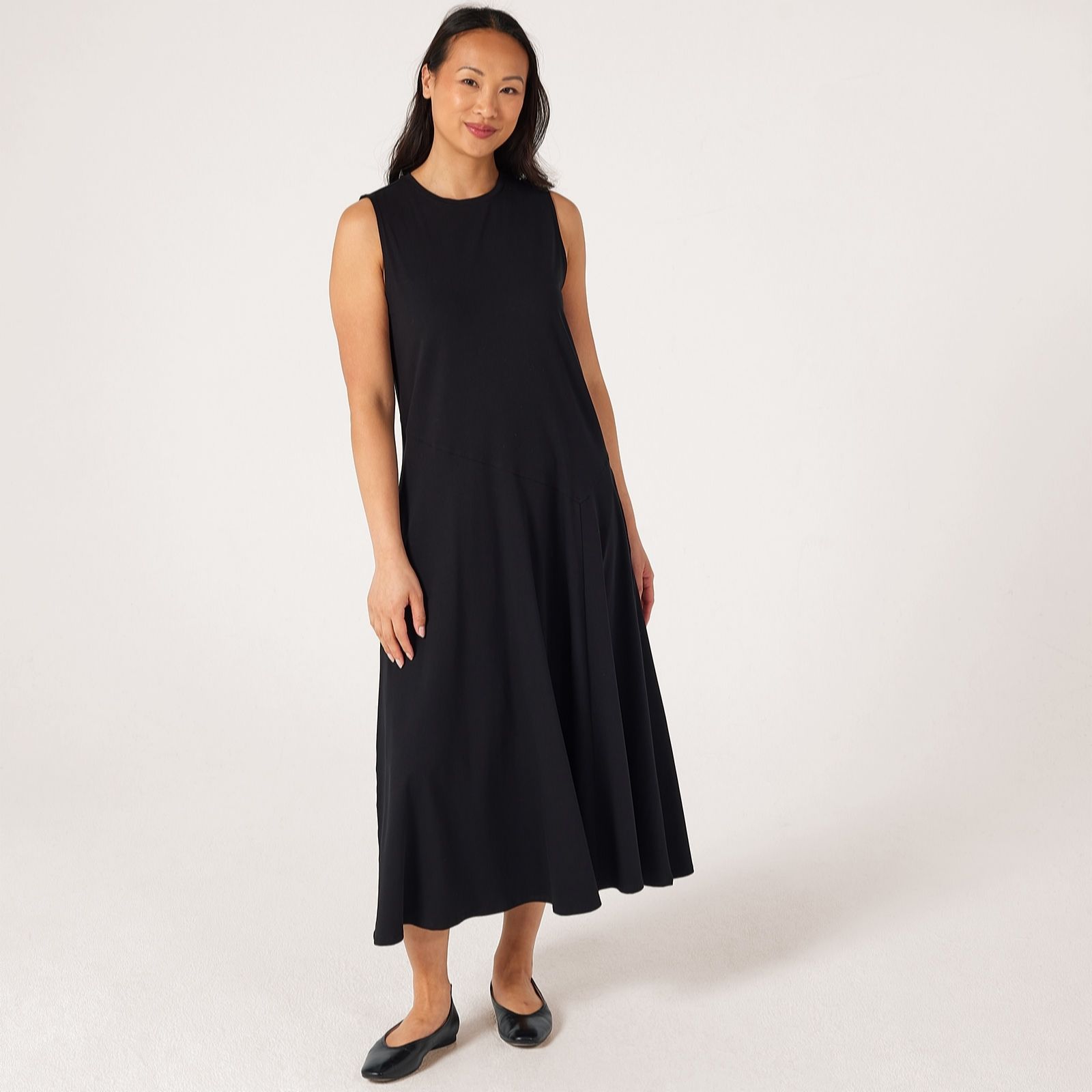 MarlaWynne Layers Cotton Span Jersey Sleeveless Midi Dress