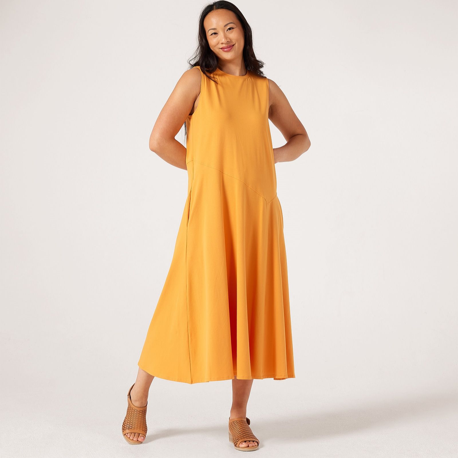 MarlaWynne Layers Cotton Span Jersey Sleeveless Midi Dress