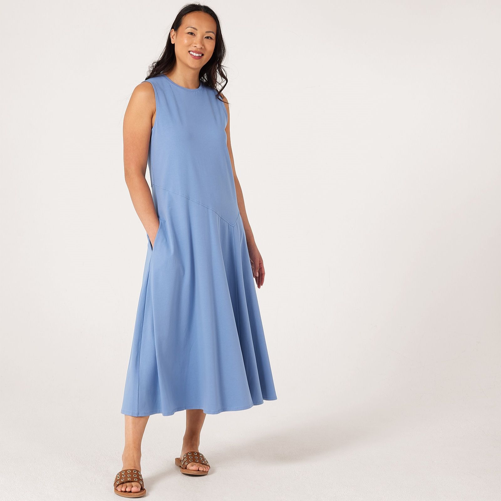MarlaWynne Layers Cotton Span Jersey Sleeveless Midi Dress