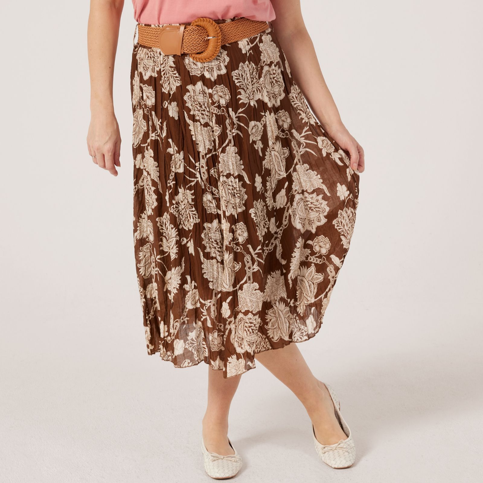 Izabel London Floral Midi Skirt with Belt
