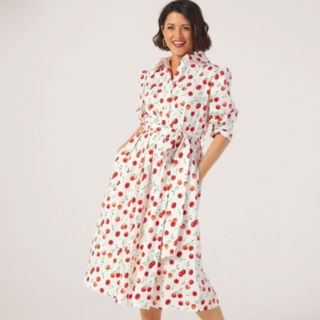 Helene Berman X Katy Cotton Stretch Cherry Shirt Dress