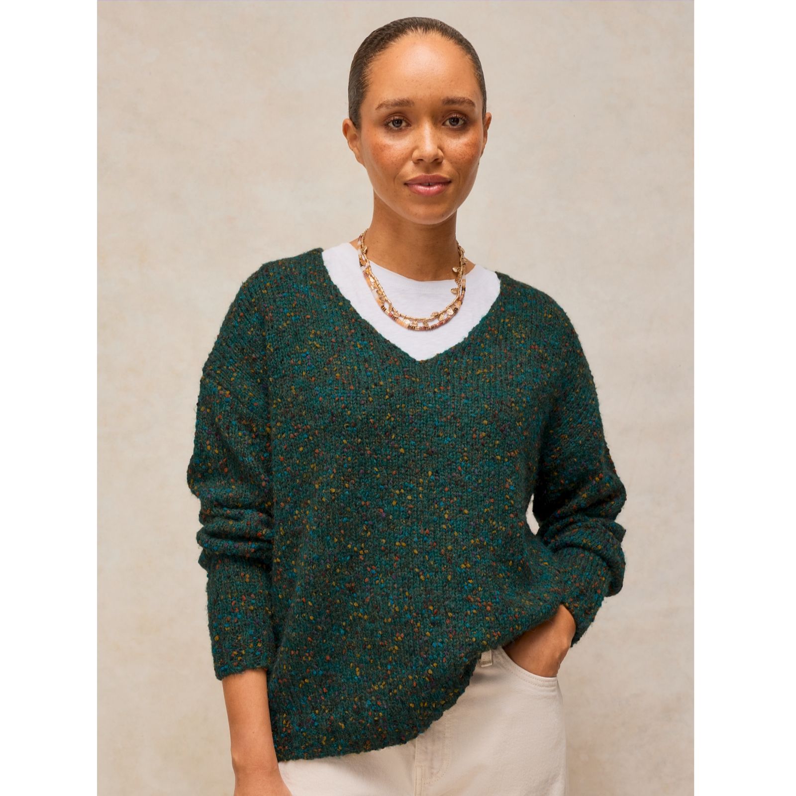 White Stuff Texture V Neck Jumper