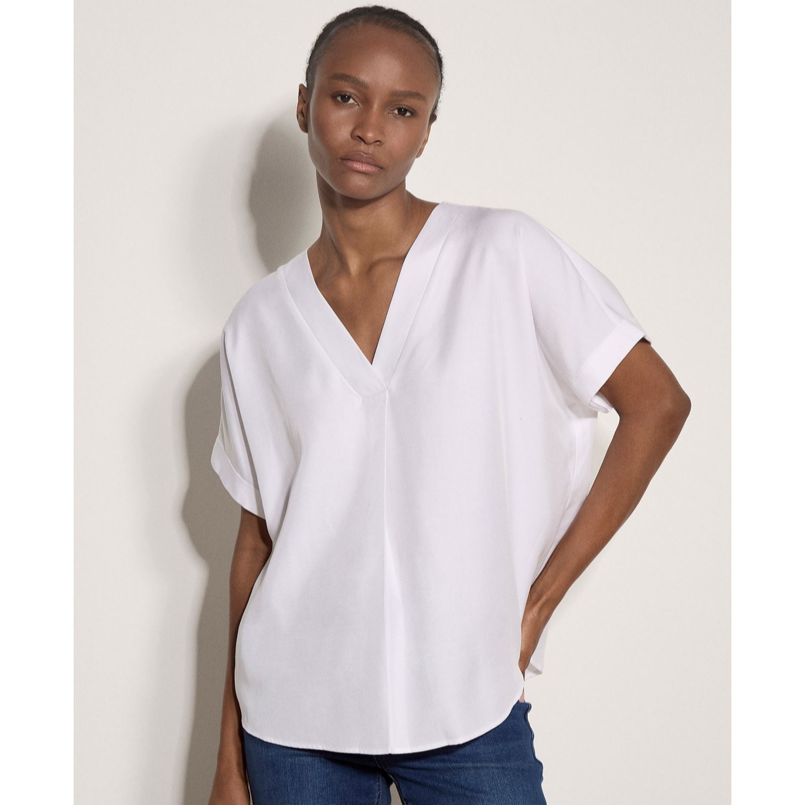 Apricot Luxe Pleat Front V Neck Top