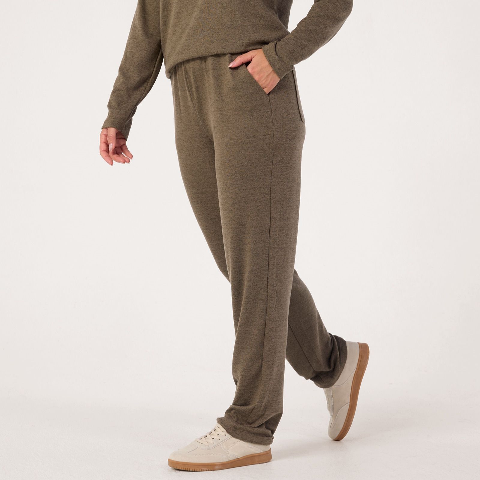 Denim & Co Pull On Knit Straight Leg Trousers With Pockets Petite